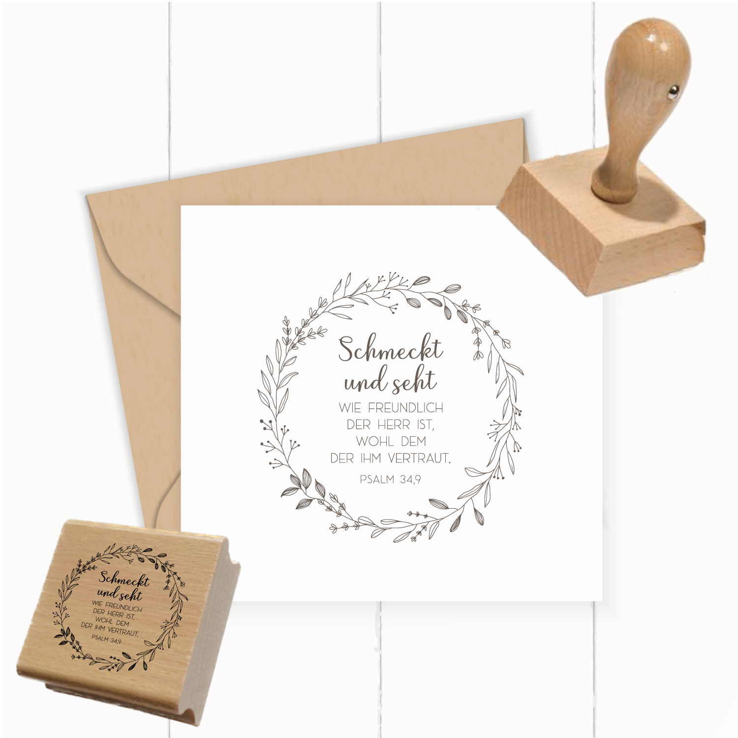 Bibelvers Stempel „Schmeckt und seht wie freundlich der Herr ist“ – Psalm 34,9 - ST0528