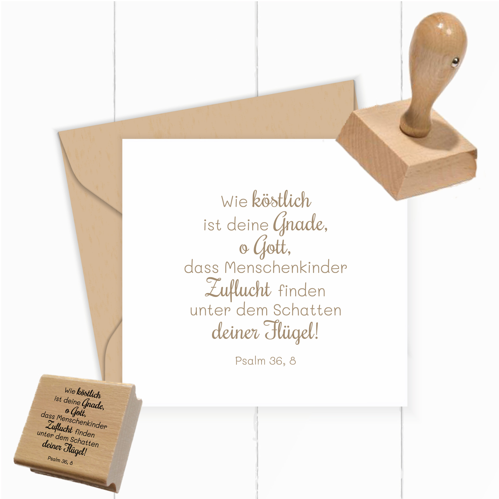 Bibelvers-Stempel Psalm 36,8 „Unter dem Schatten deiner Flügel“ Schutz & Geborgenheit - ST0541