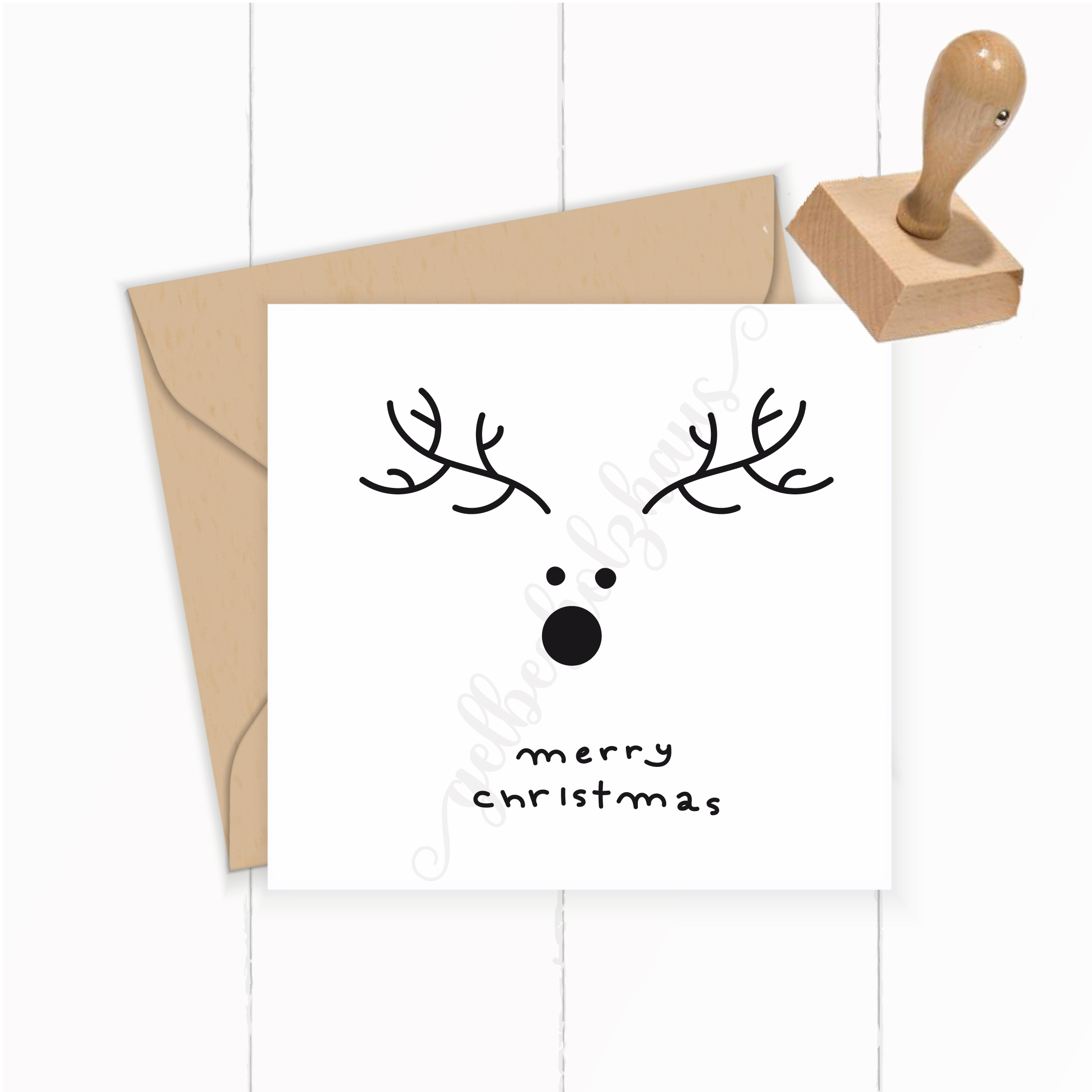 Weihnachts STEMPEL Rentier / Elch "merry christmas" - ST0136