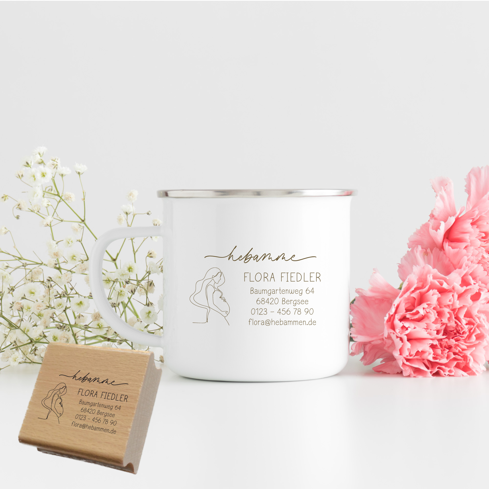 Adressstempel für Hebammen & Geburtshelfer "Flora" – personalisiert