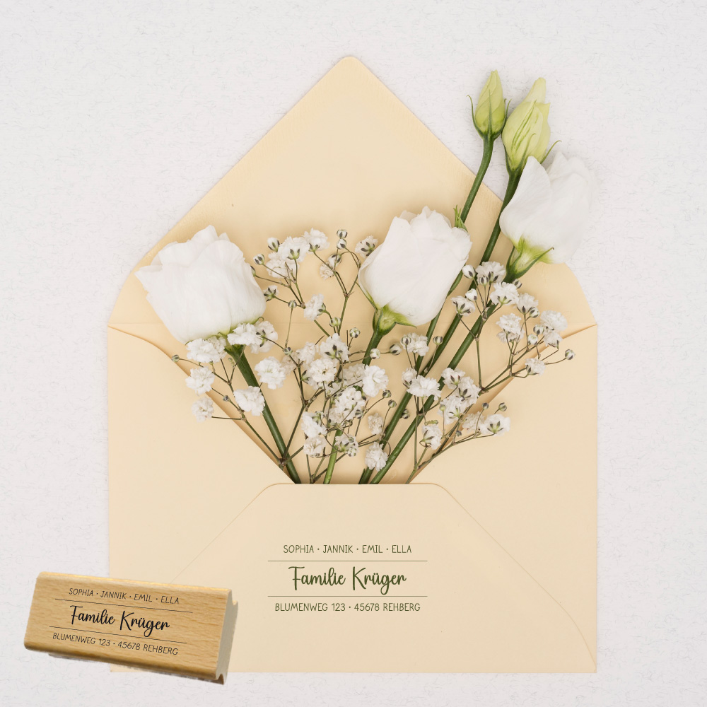 Personalisierbarer Adressstempel „Krüger“ | 58 x 22 mm