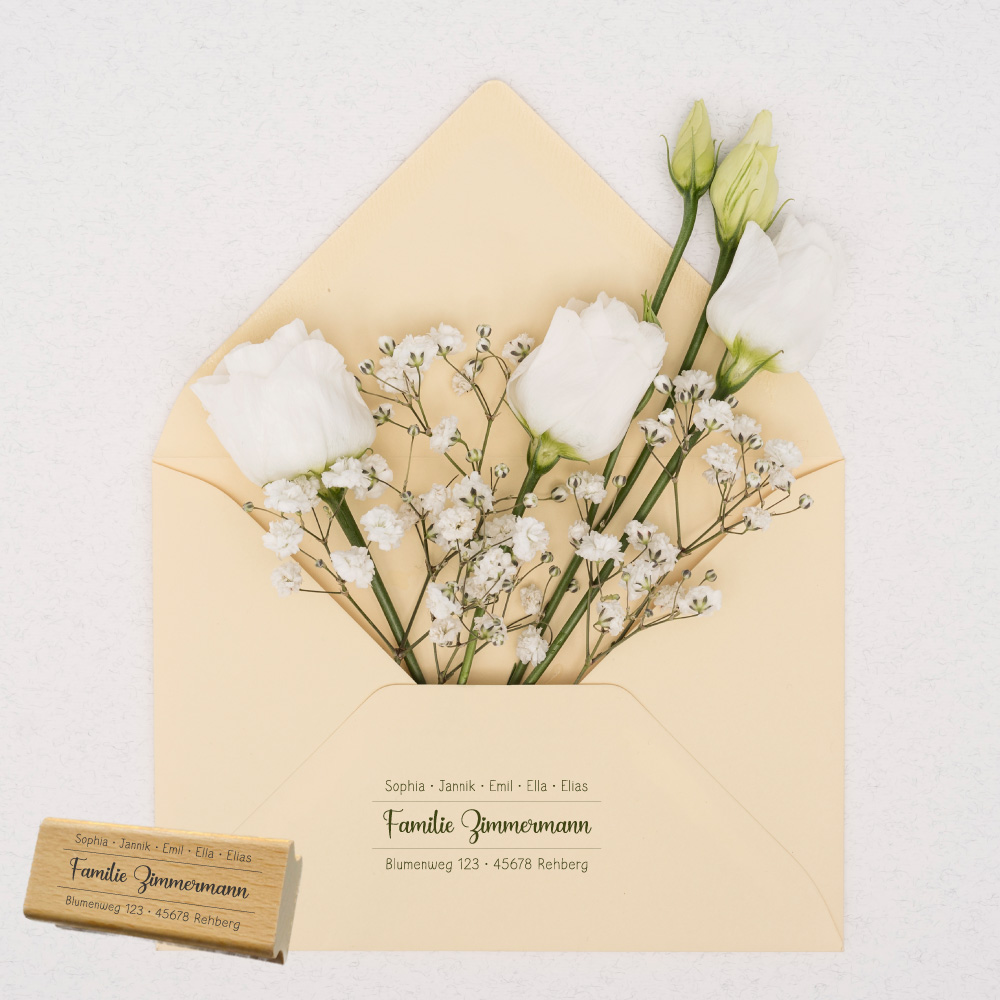 Personalisierbarer Adressstempel „Zimmermann“ | 58 x 22 mm