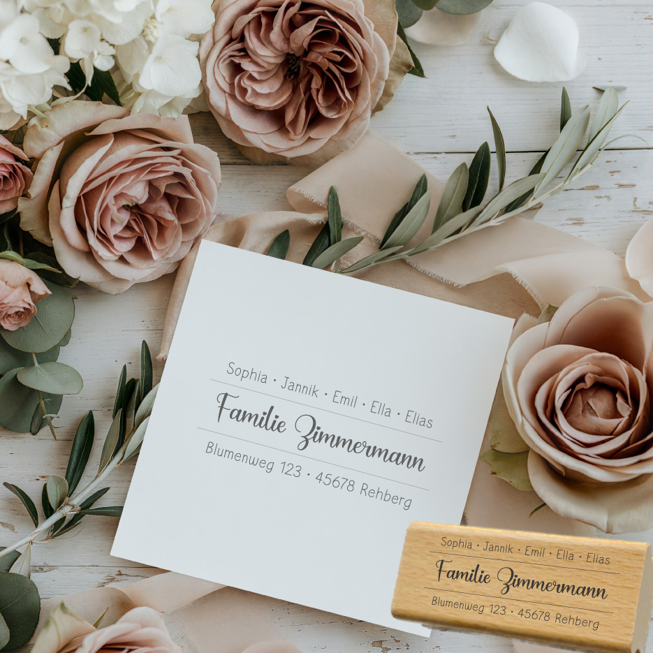 Personalisierbarer Adressstempel „Zimmermann“ | 58 x 22 mm