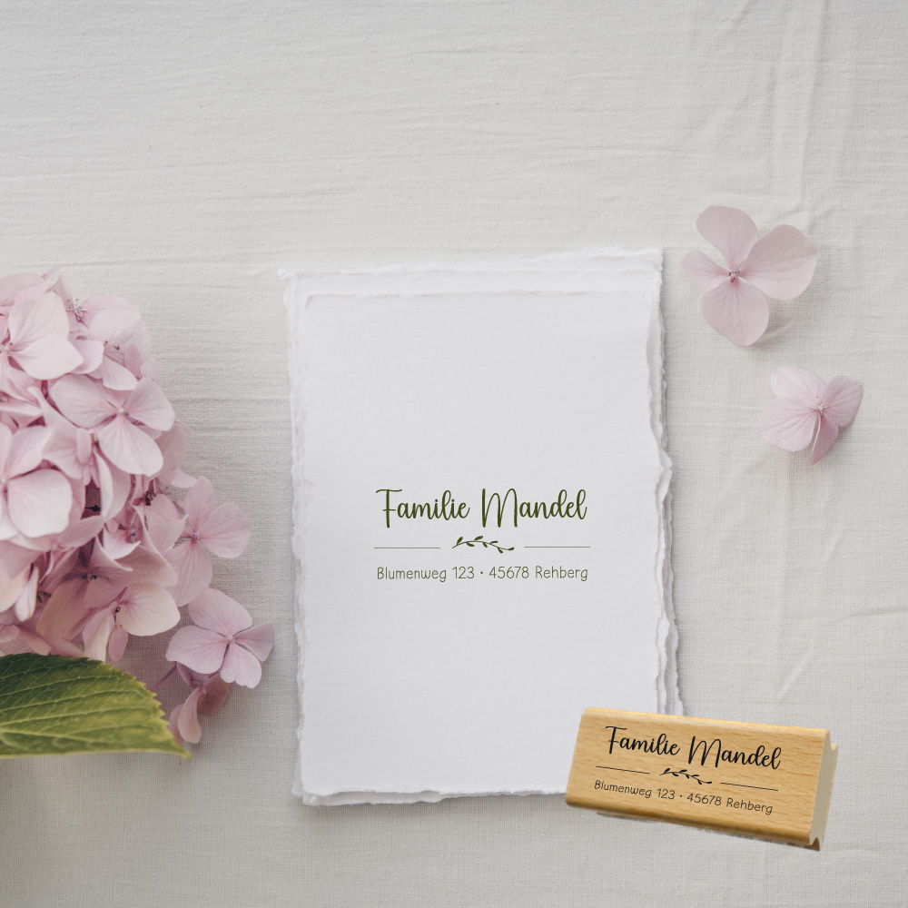 Personalisierbarer Adressstempel „Mandel“ | 58 x 22 mm 