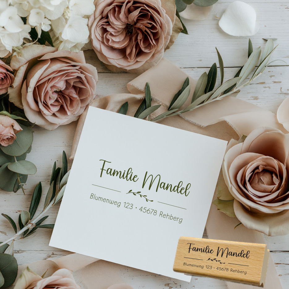 Personalisierbarer Adressstempel „Mandel“ | 58 x 22 mm 
