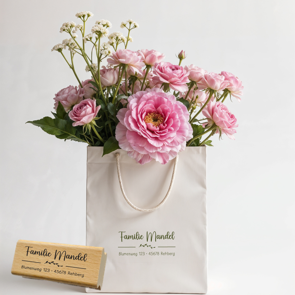 Personalisierbarer Adressstempel „Mandel“ | 58 x 22 mm 