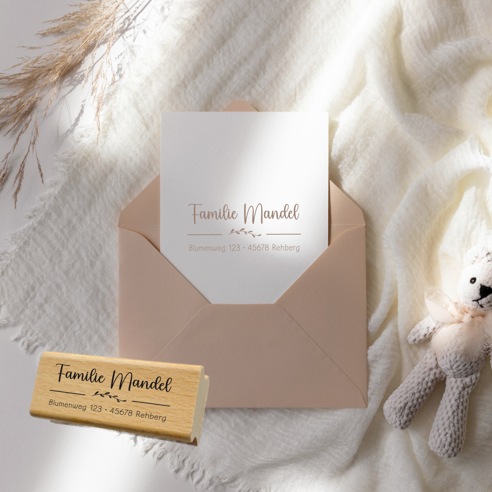 Personalisierbarer Adressstempel „Mandel“ | 58 x 22 mm 