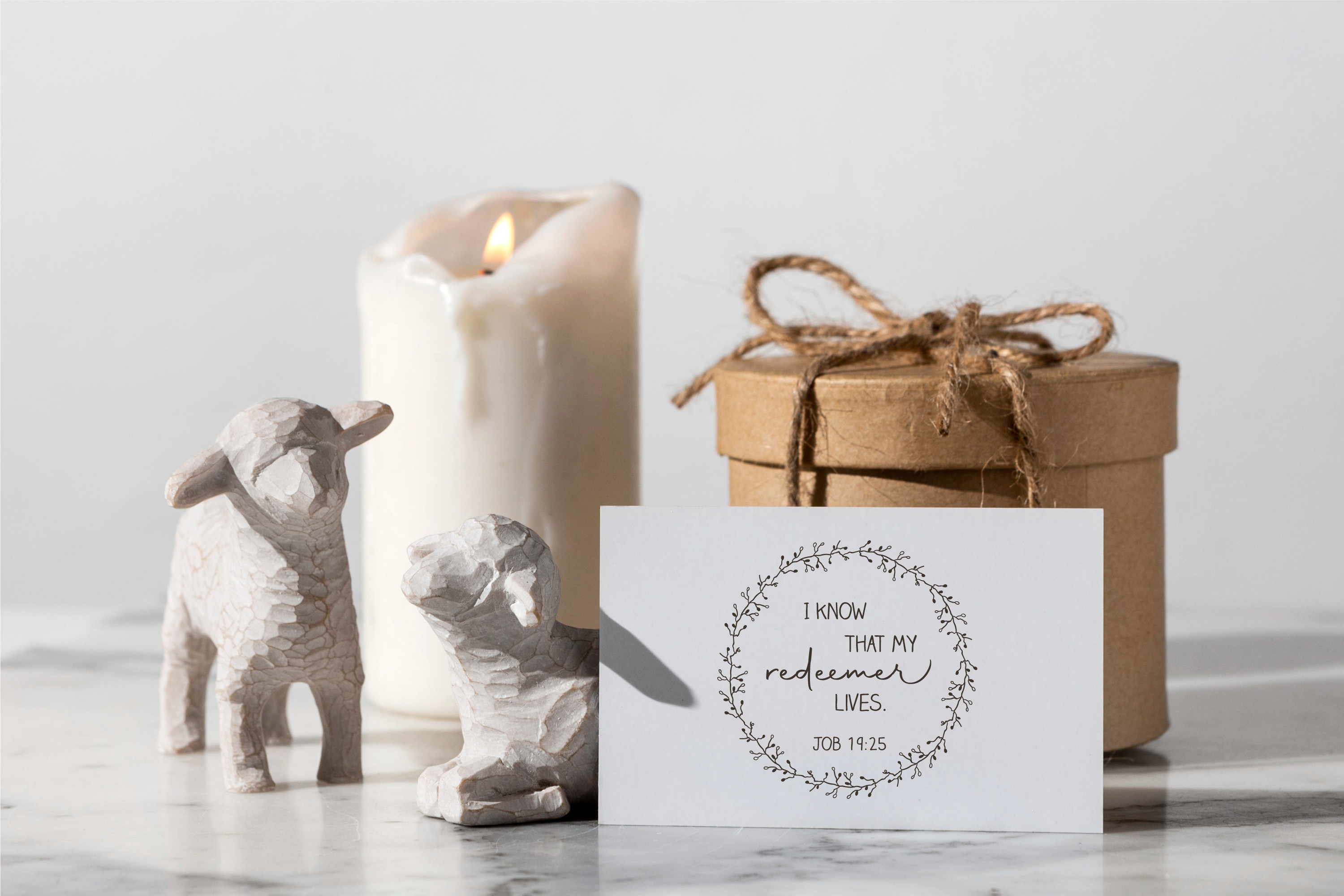 Stempel "I know that my redeemer lives" Hiob 19,25 | Christlicher Stempel mit Kranz für Karten, Journaling & Geschenke