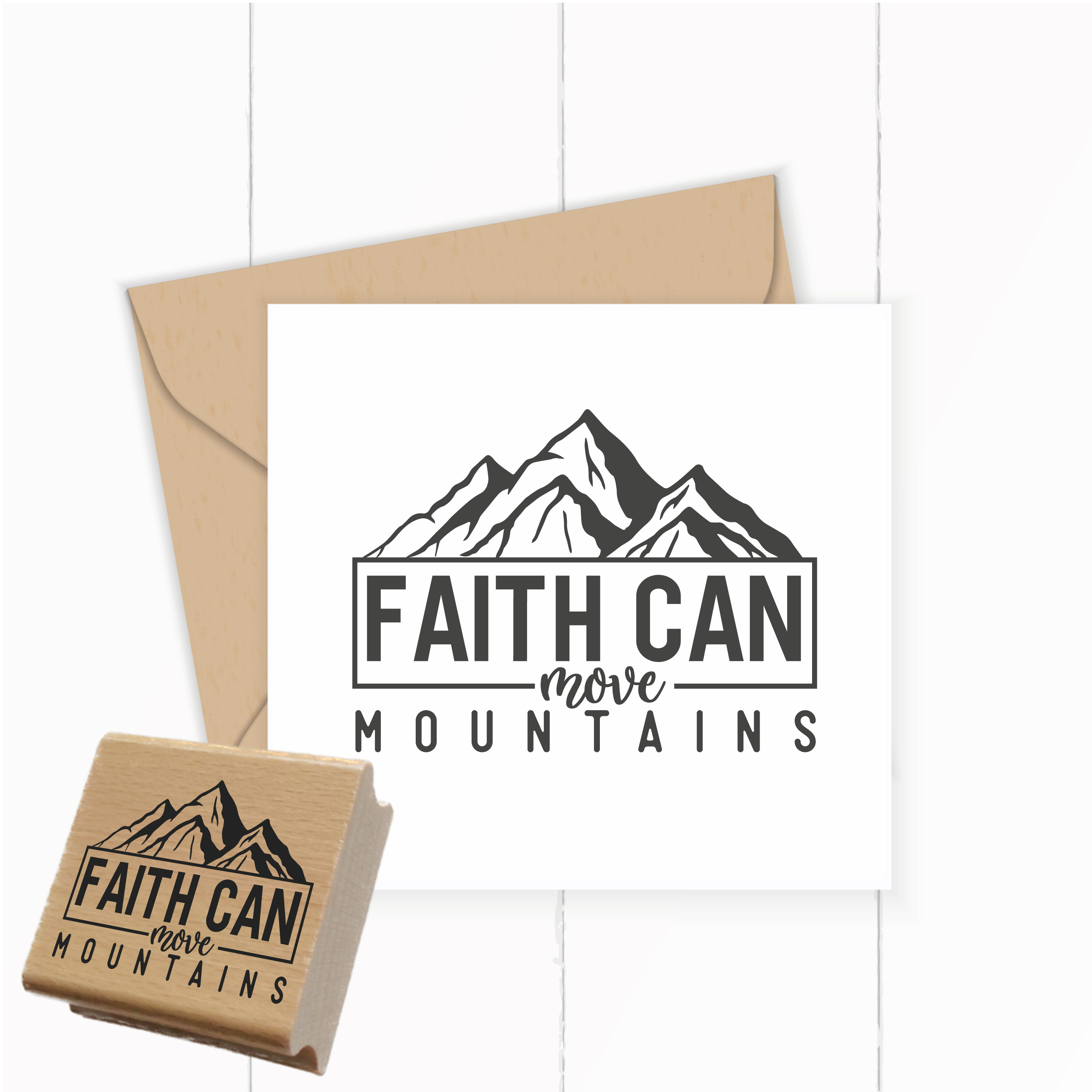 Stempel "Faith can move mountains" Christlicher Stempel mit Berg Motiv | Glaube & Ermutigung
