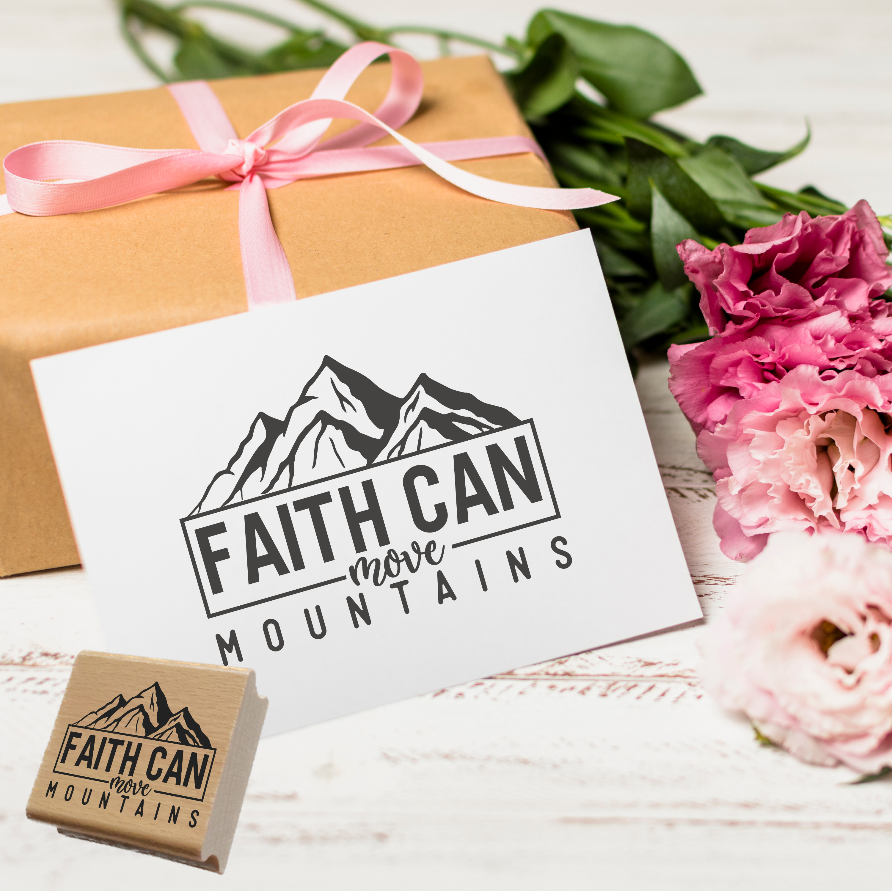 Stempel "Faith can move mountains" Christlicher Stempel mit Berg Motiv | Glaube & Ermutigung