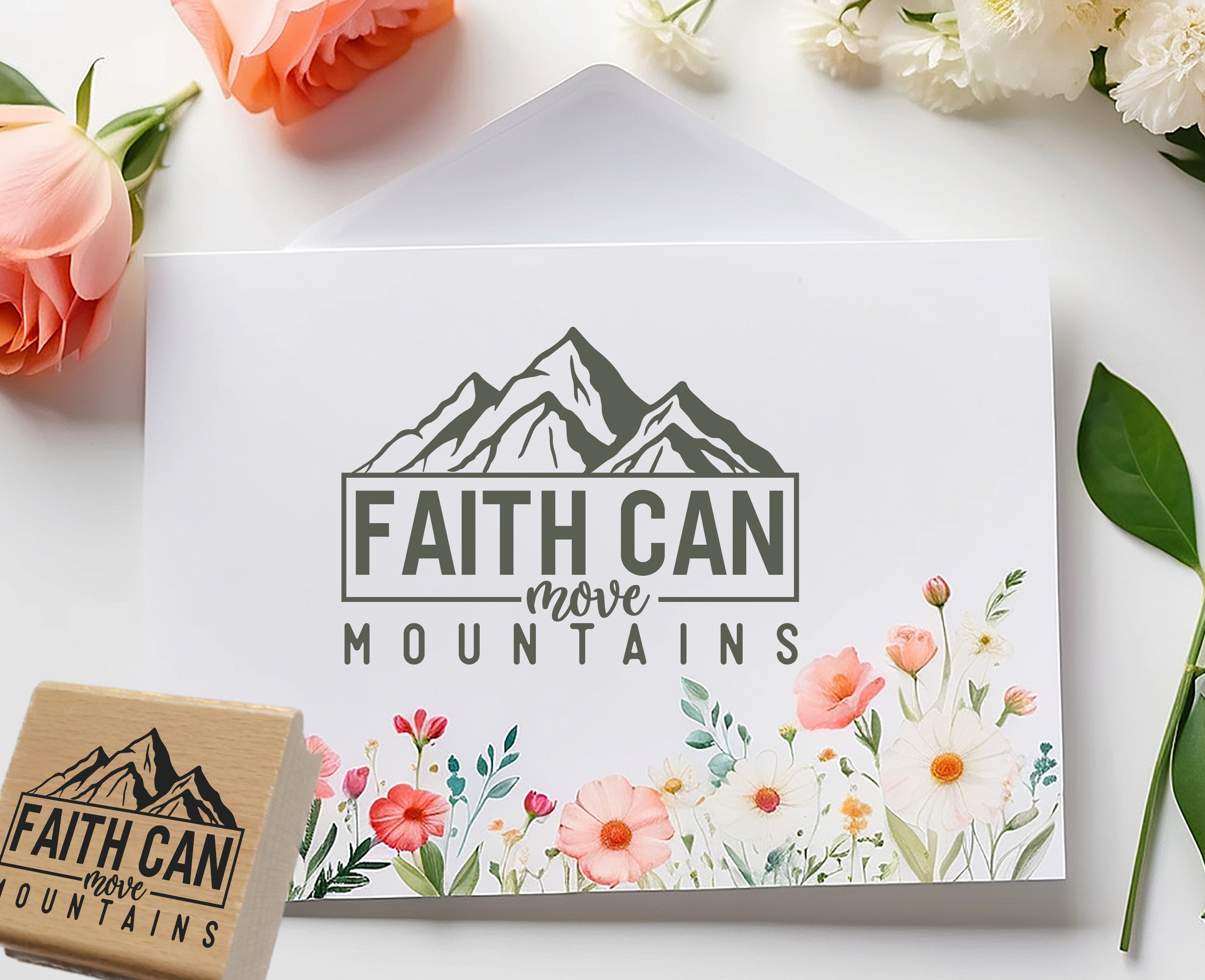 Stempel "Faith can move mountains" Christlicher Stempel mit Berg Motiv | Glaube & Ermutigung