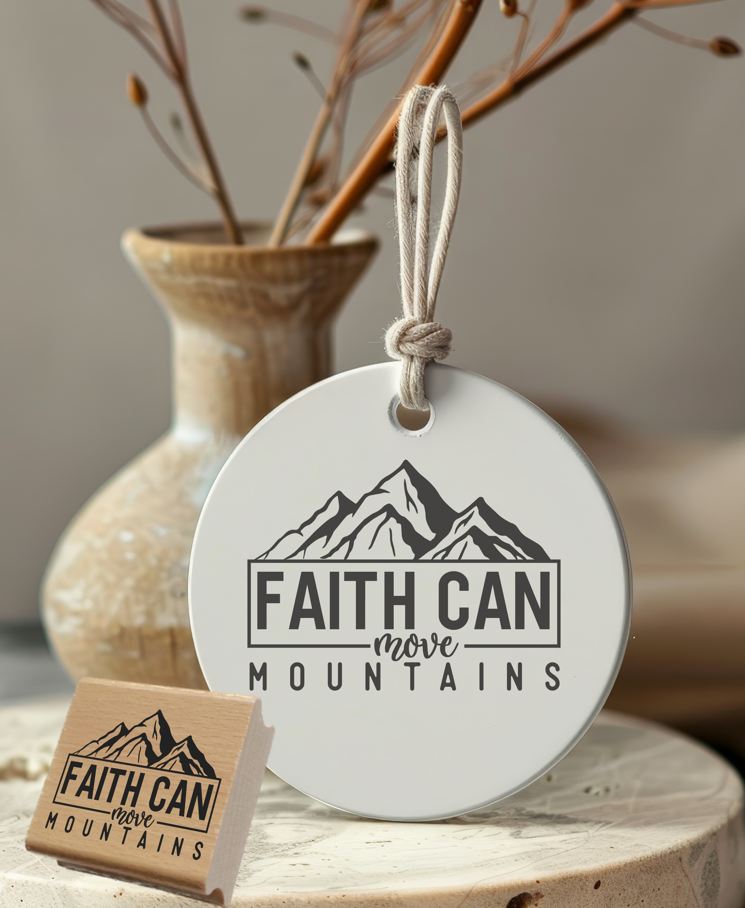Stempel "Faith can move mountains" Christlicher Stempel mit Berg Motiv | Glaube & Ermutigung
