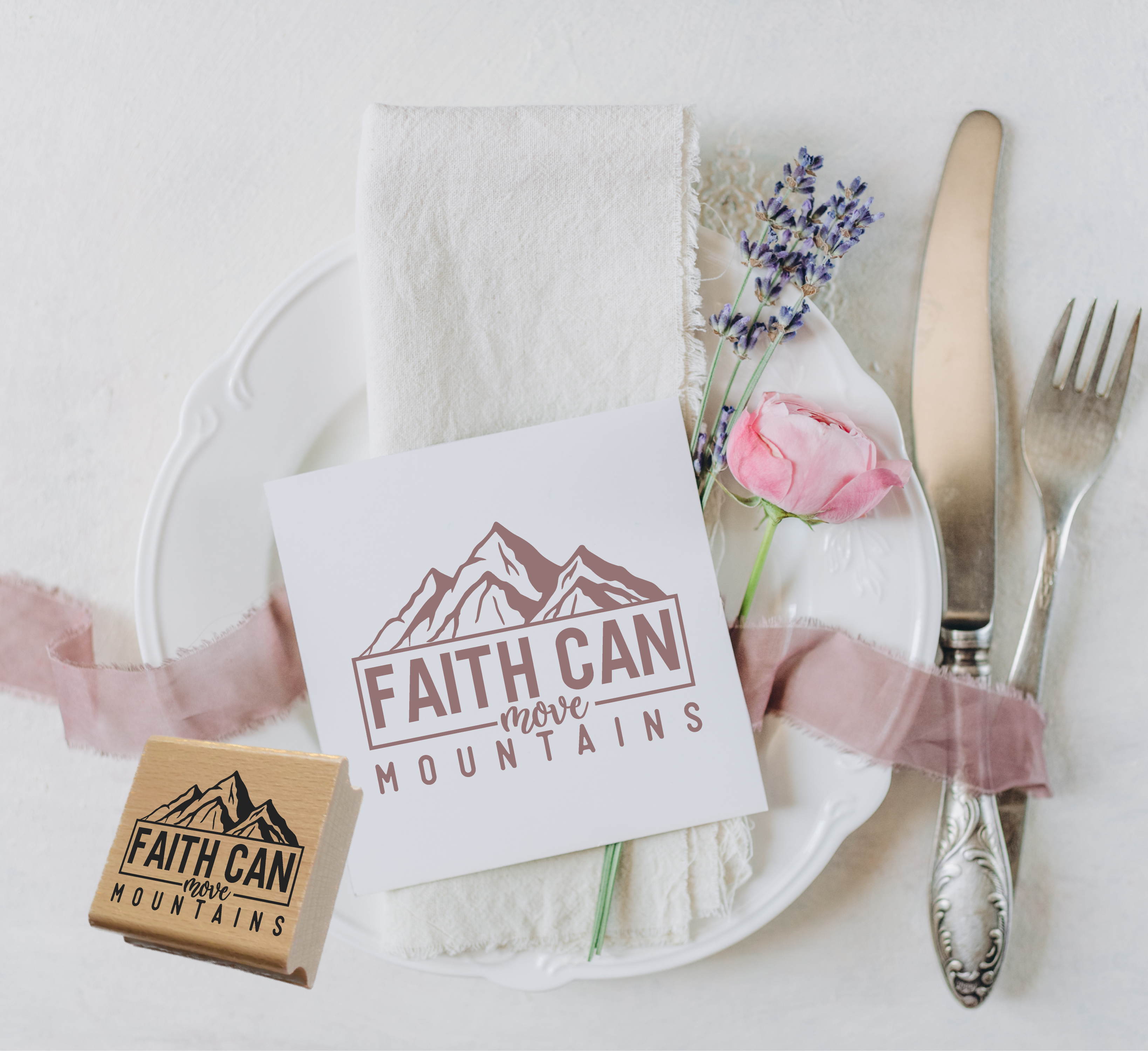 Stempel "Faith can move mountains" Christlicher Stempel mit Berg Motiv | Glaube & Ermutigung