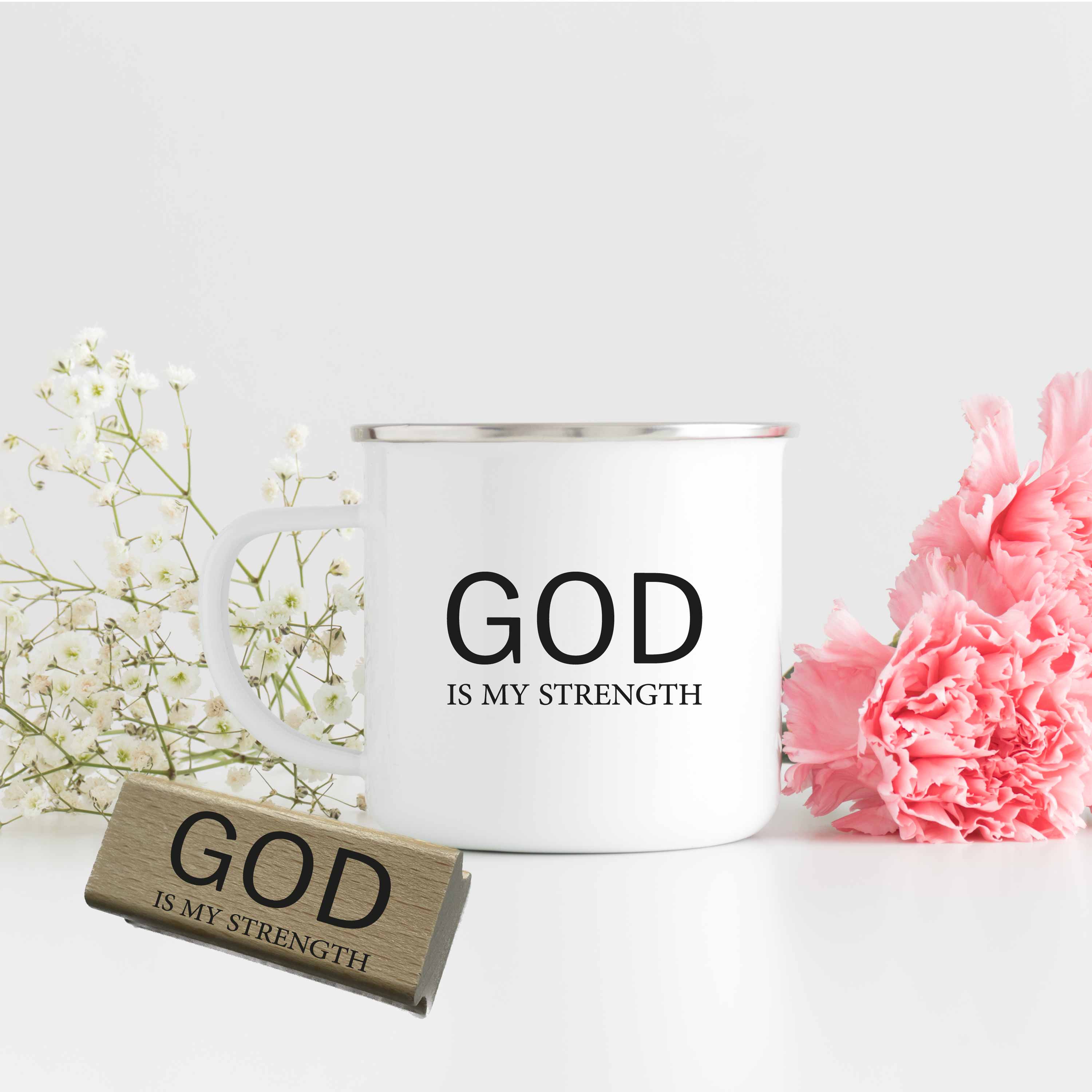 Christlicher Stempel „God is my strength“ – Minimalistischer Bibelvers Stempel | Glaube & Kraft