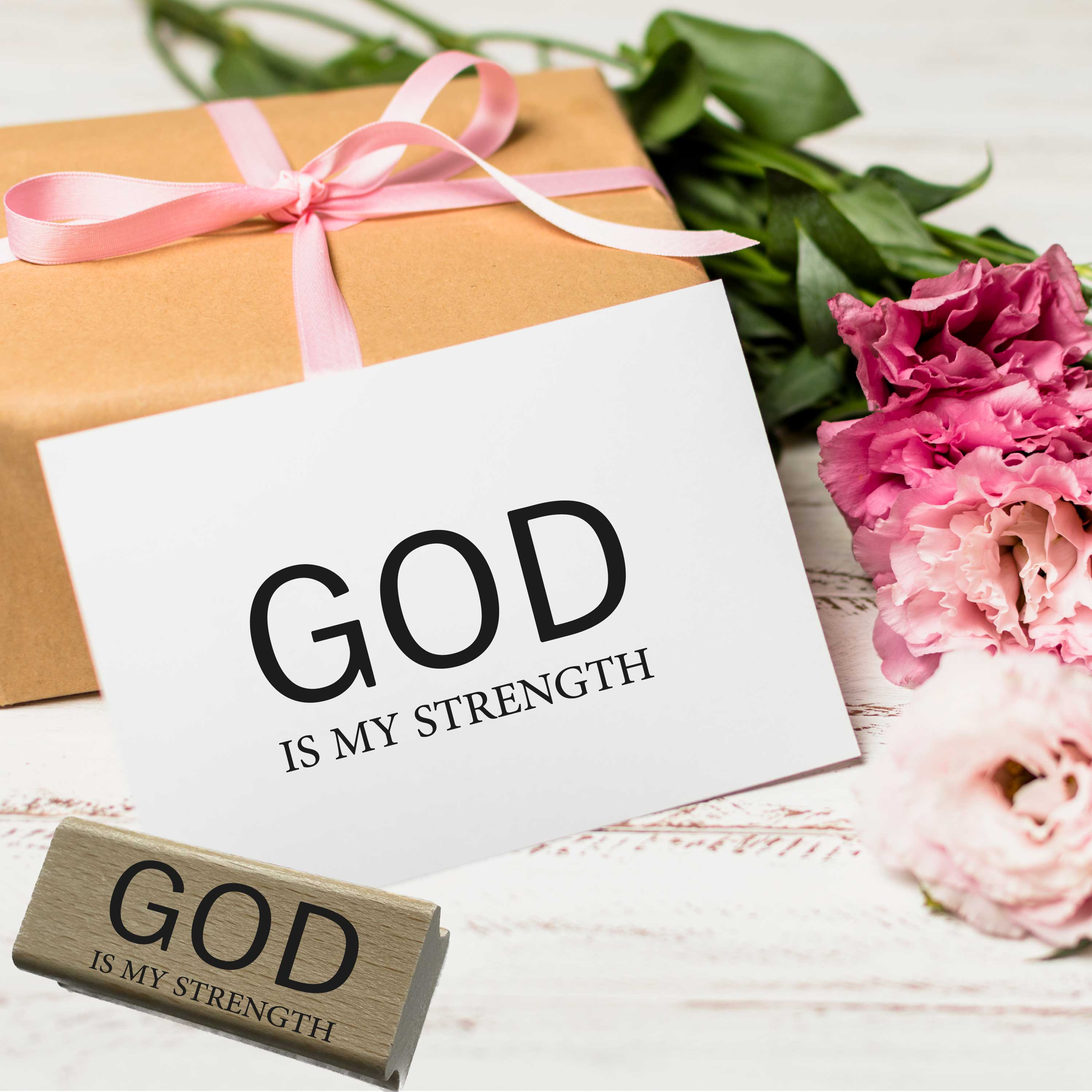 Christlicher Stempel „God is my strength“ – Minimalistischer Bibelvers Stempel | Glaube & Kraft