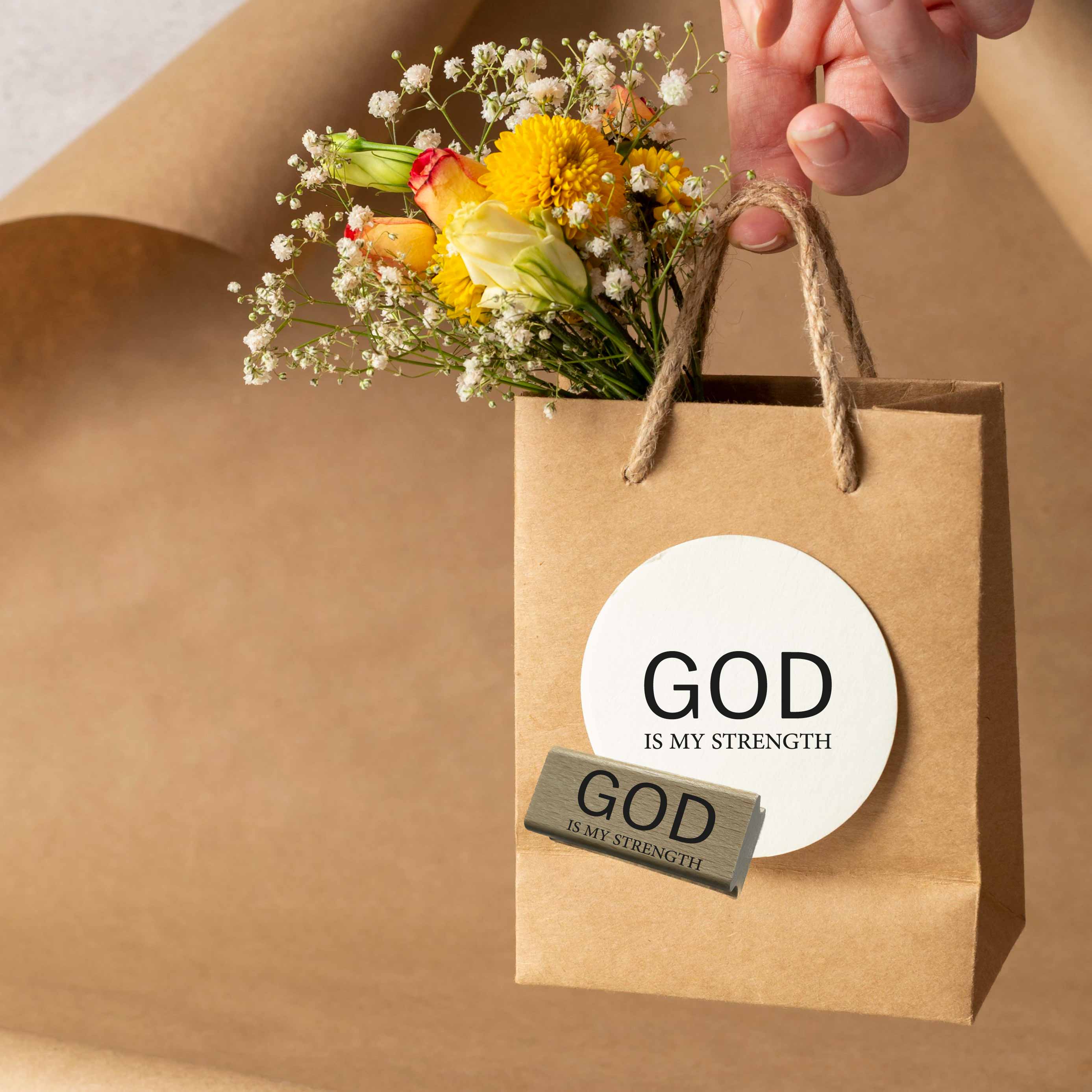 Christlicher Stempel „God is my strength“ – Minimalistischer Bibelvers Stempel | Glaube & Kraft