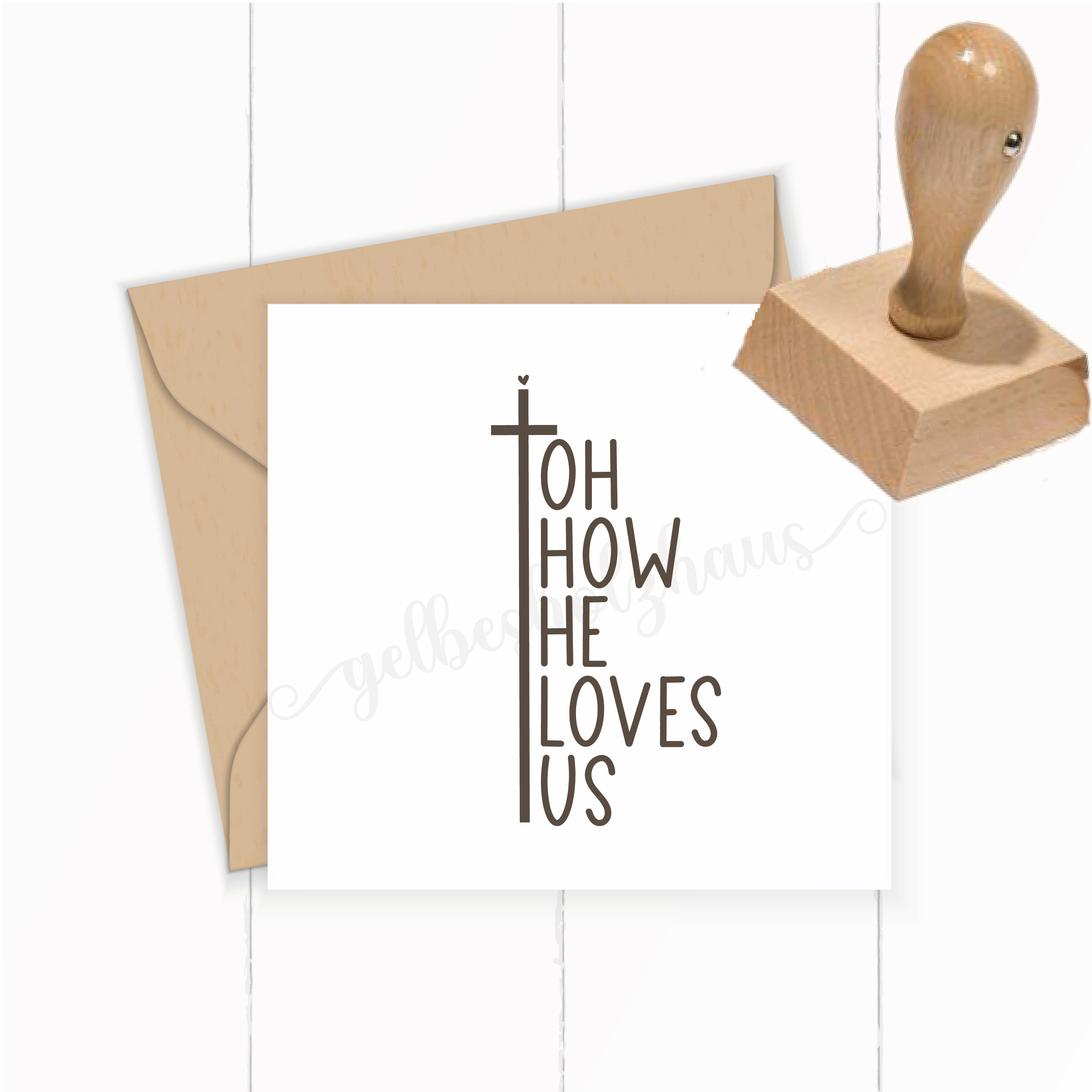 Christlicher Stempel „Oh how He loves us“ – Bibelvers Stempel mit Kreuz & Herz | Glaube & Liebe - ST0643