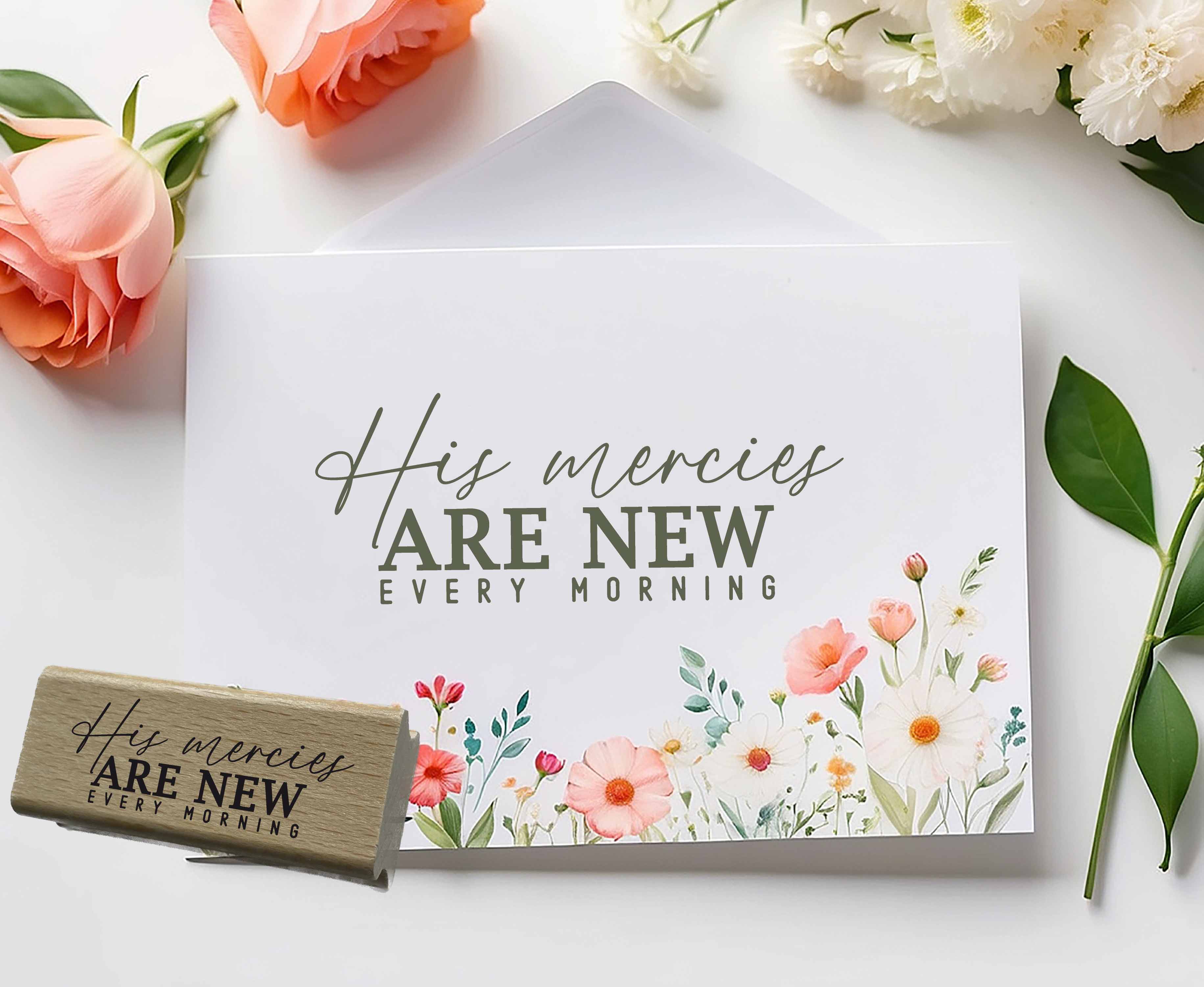 Bibelvers-Stempel "His mercies are new every morning" | Modernes Lettering | Holzstempel & Selbstfärber