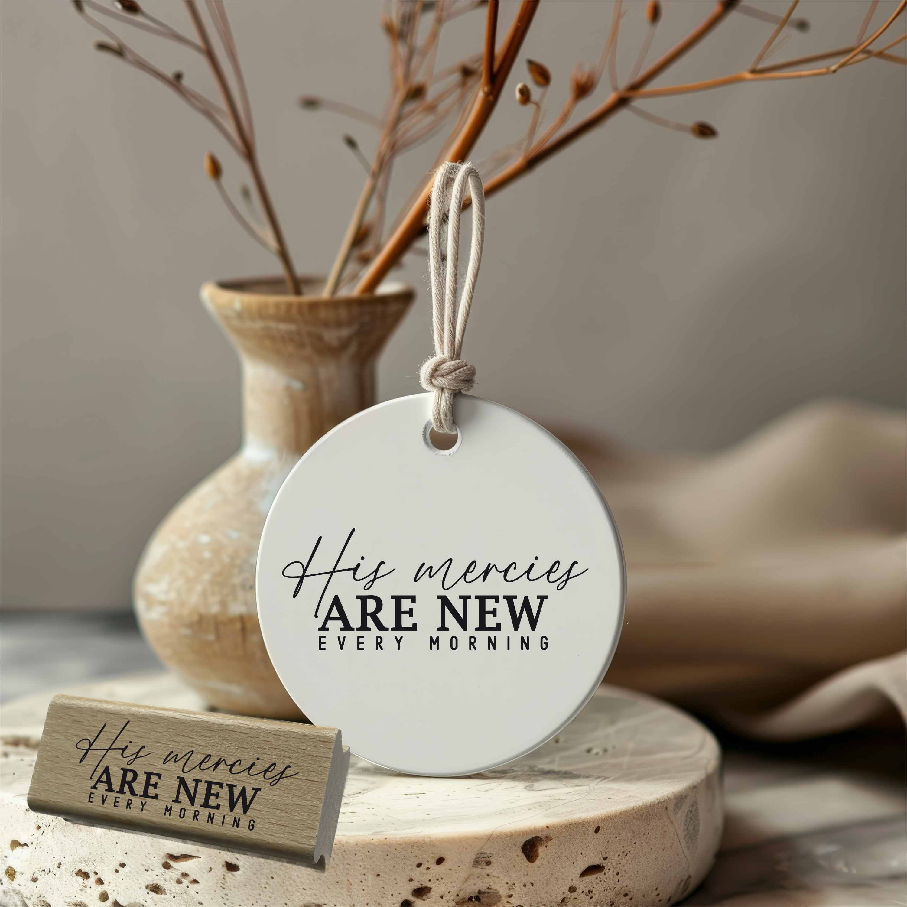 Bibelvers-Stempel "His mercies are new every morning" | Modernes Lettering | Holzstempel & Selbstfärber