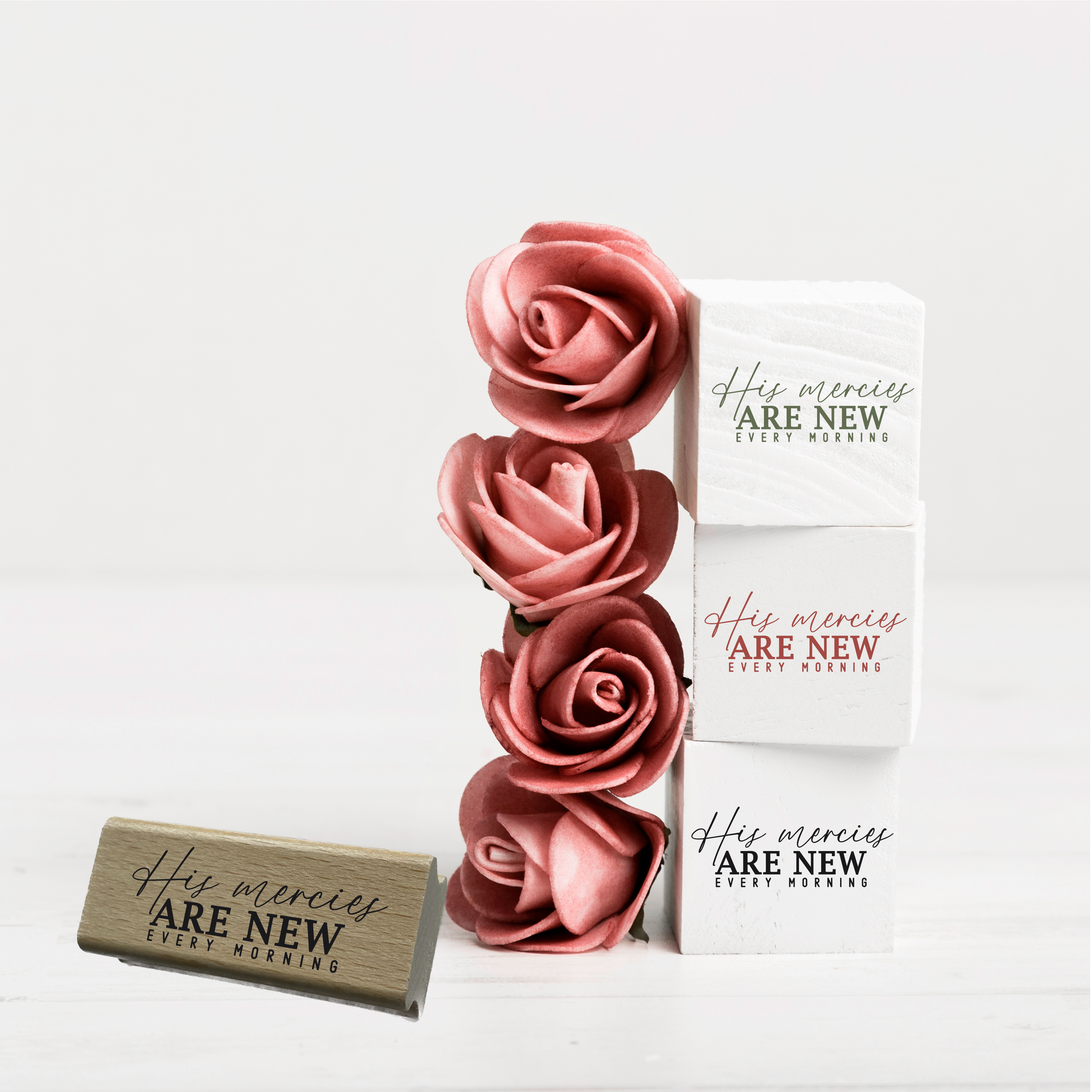 Bibelvers-Stempel "His mercies are new every morning" | Modernes Lettering | Holzstempel & Selbstfärber