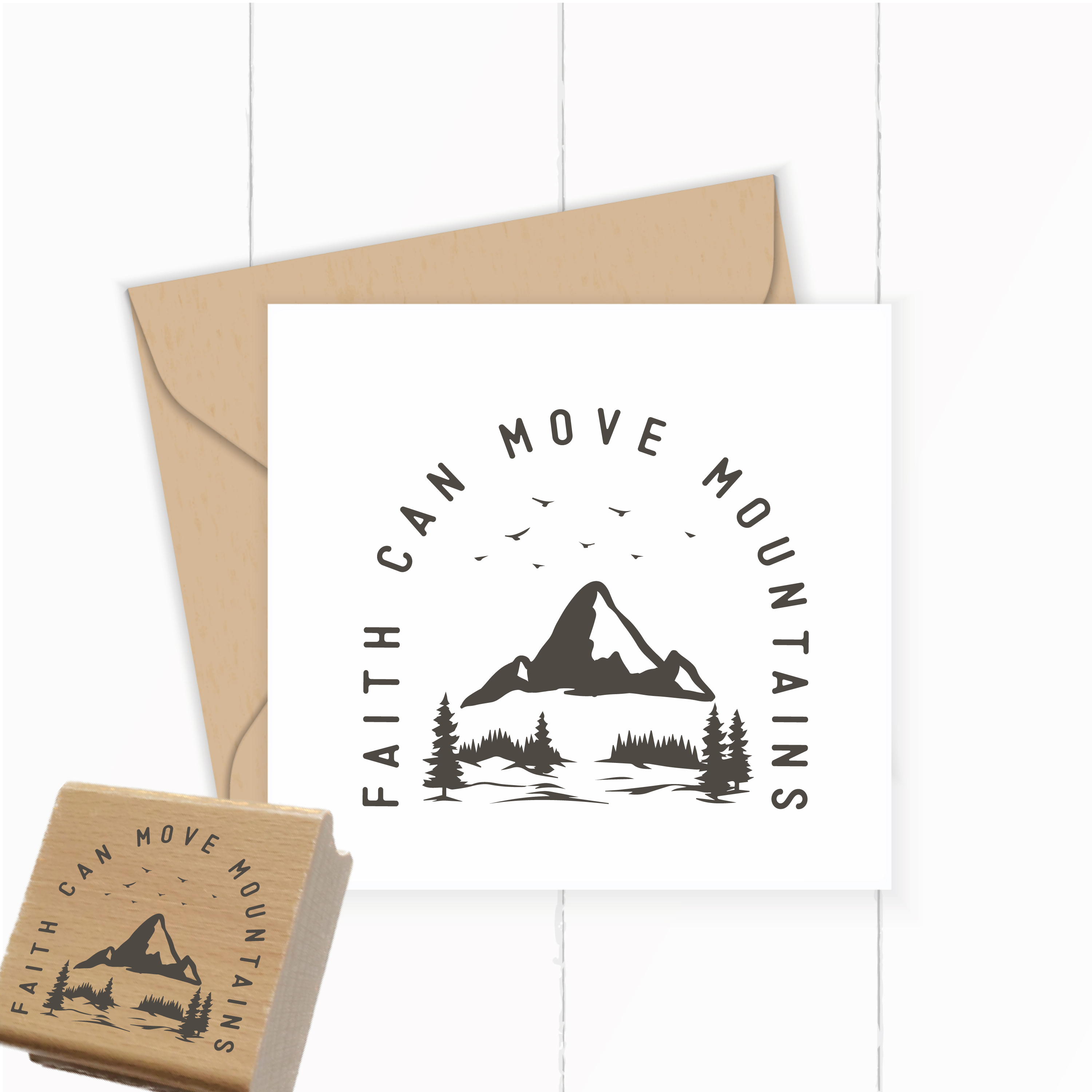 Bibelvers-Stempel „Faith can move mountains“ | Berge & Natur Motiv