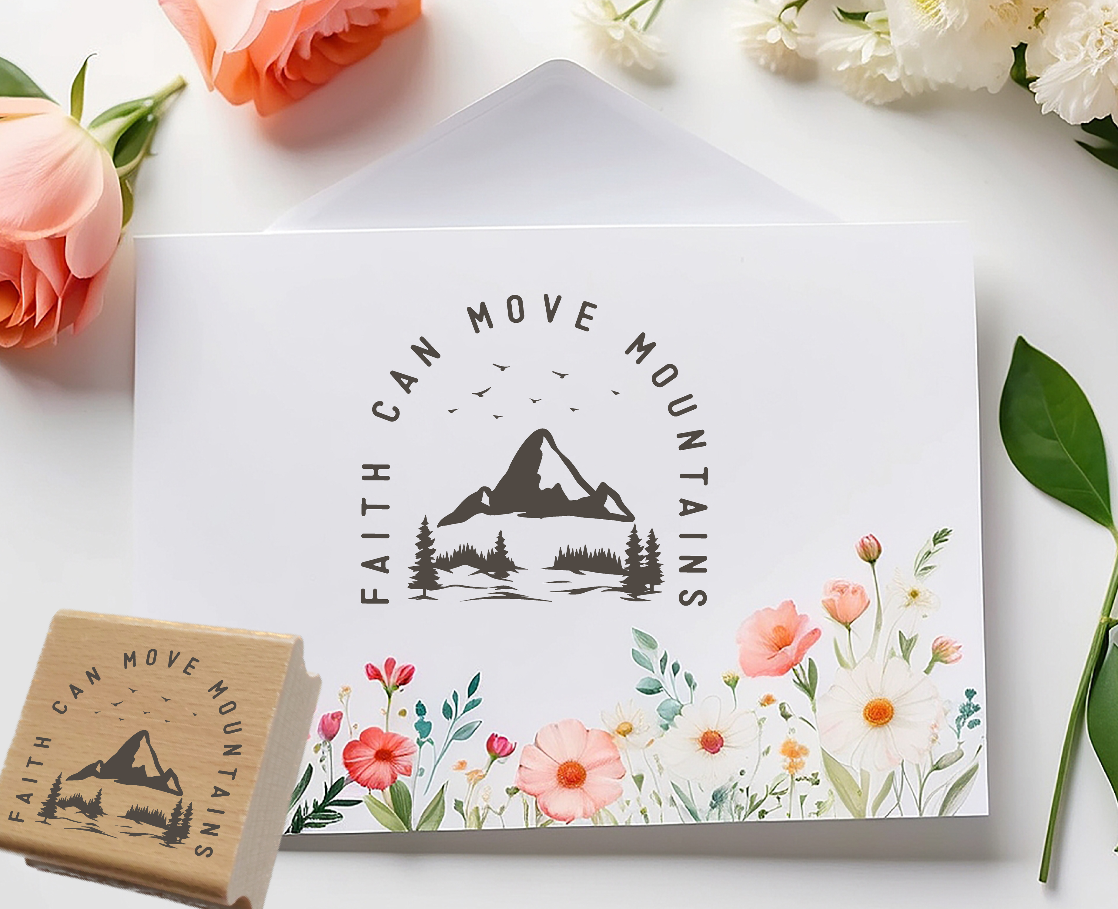 Bibelvers-Stempel „Faith can move mountains“ | Berge & Natur Motiv