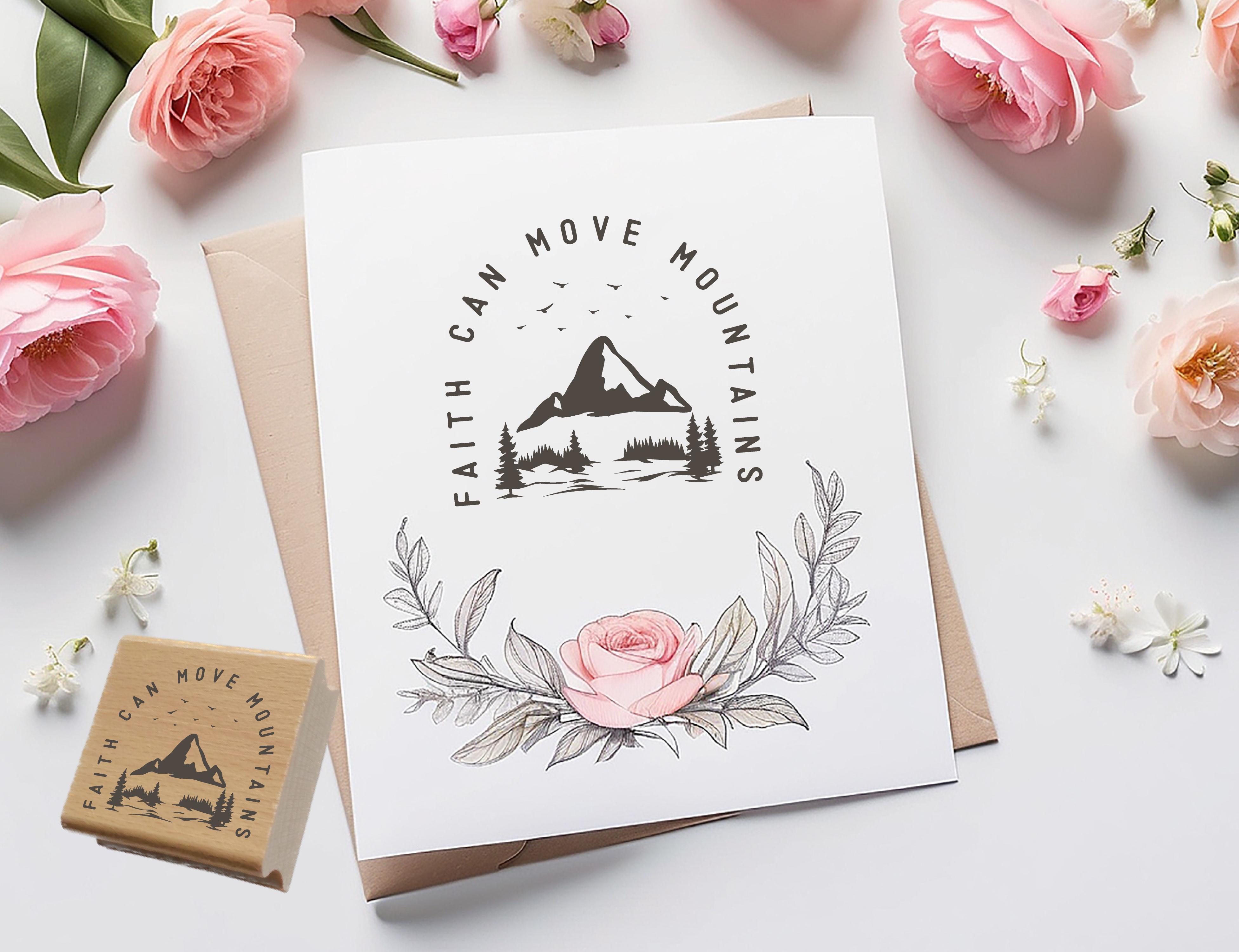 Bibelvers-Stempel „Faith can move mountains“ | Berge & Natur Motiv