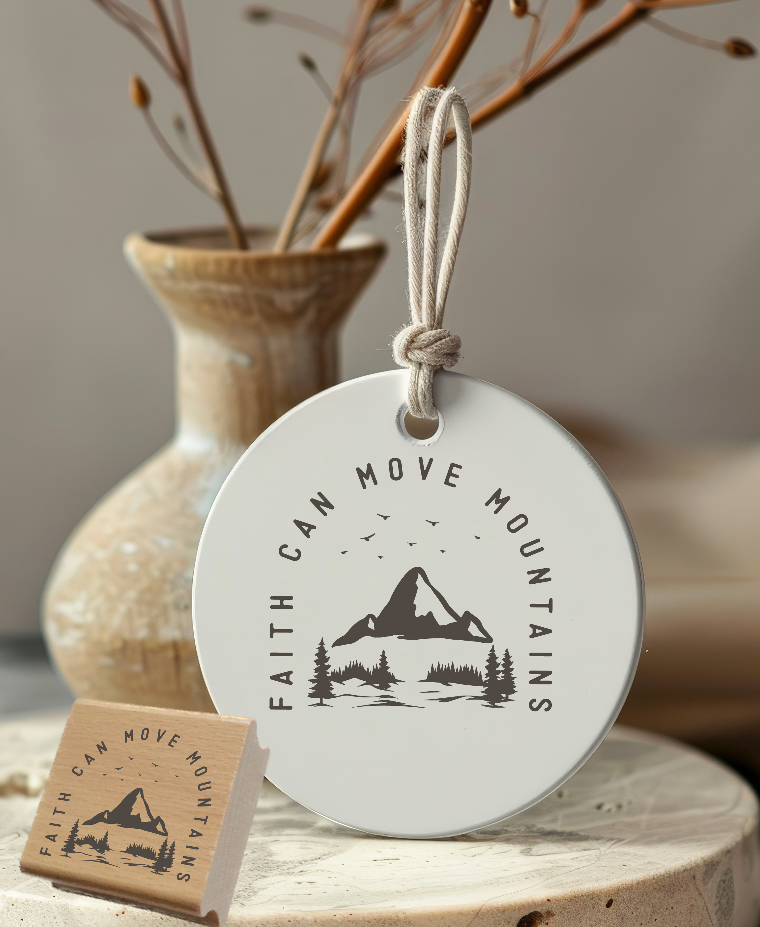 Bibelvers-Stempel „Faith can move mountains“ | Berge & Natur Motiv