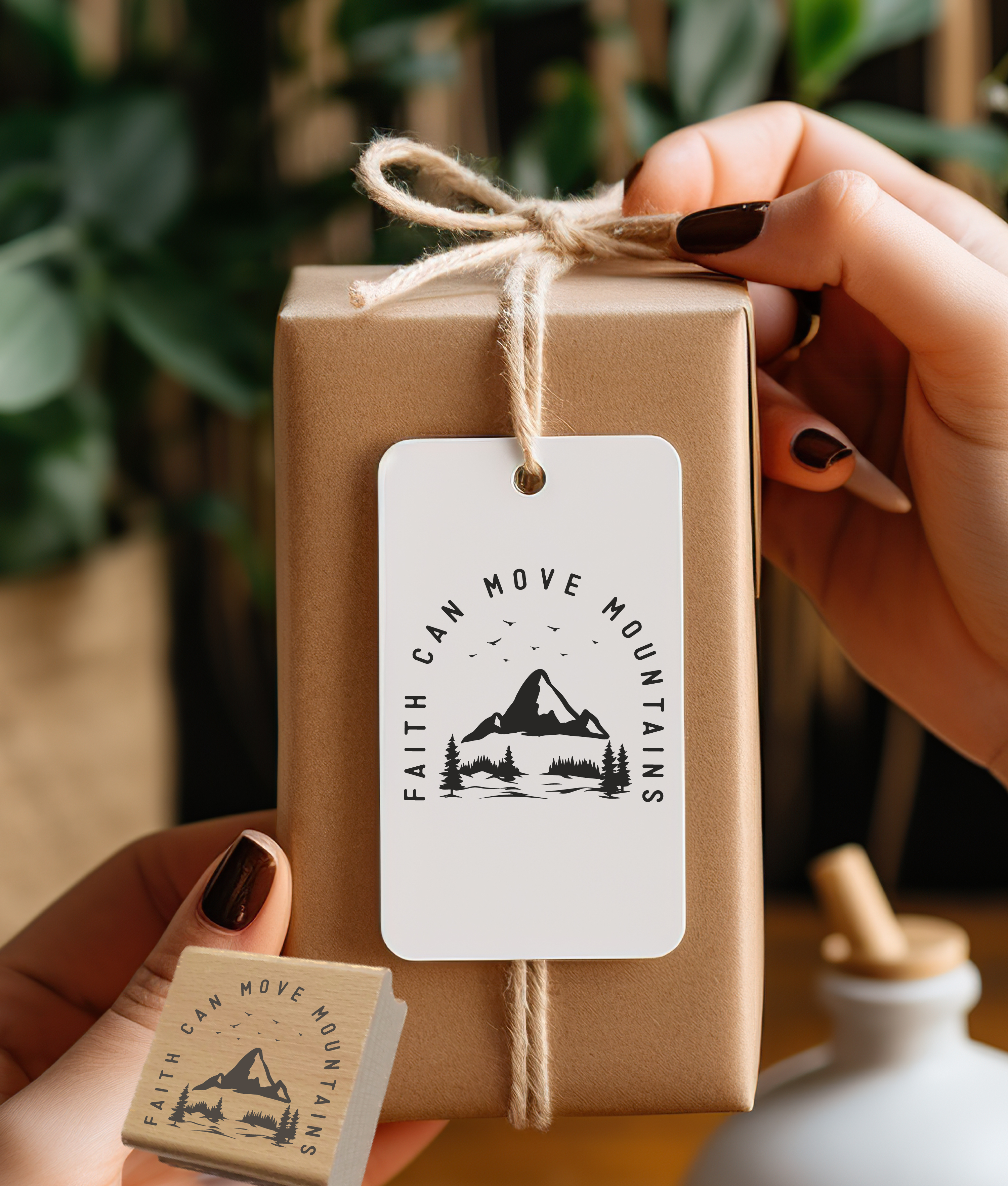 Bibelvers-Stempel „Faith can move mountains“ | Berge & Natur Motiv