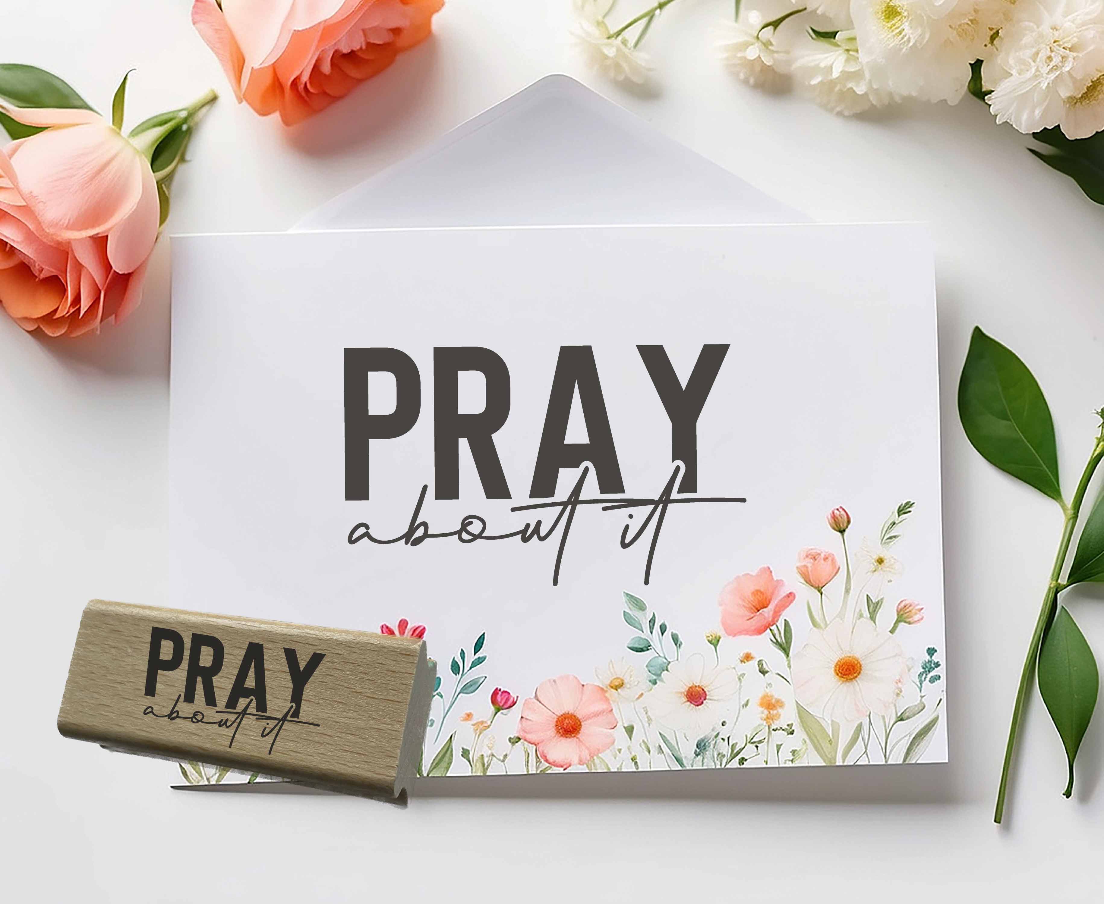 Stempel „PRAY about it“ | Modernes Handlettering & Typografie | Christlicher Holzstempel & Selbstfärber