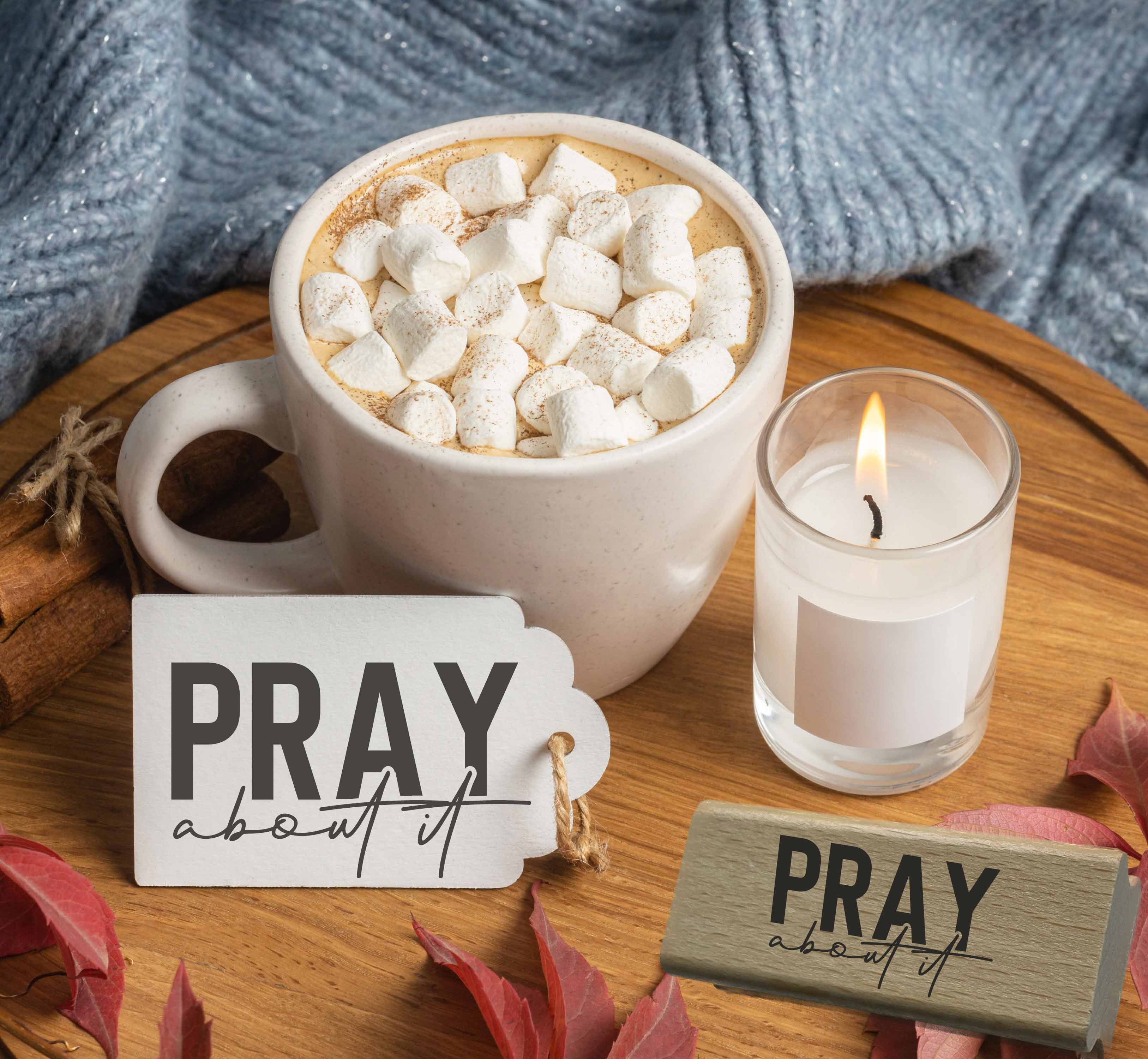 Stempel „PRAY about it“ | Modernes Handlettering & Typografie | Christlicher Holzstempel & Selbstfärber