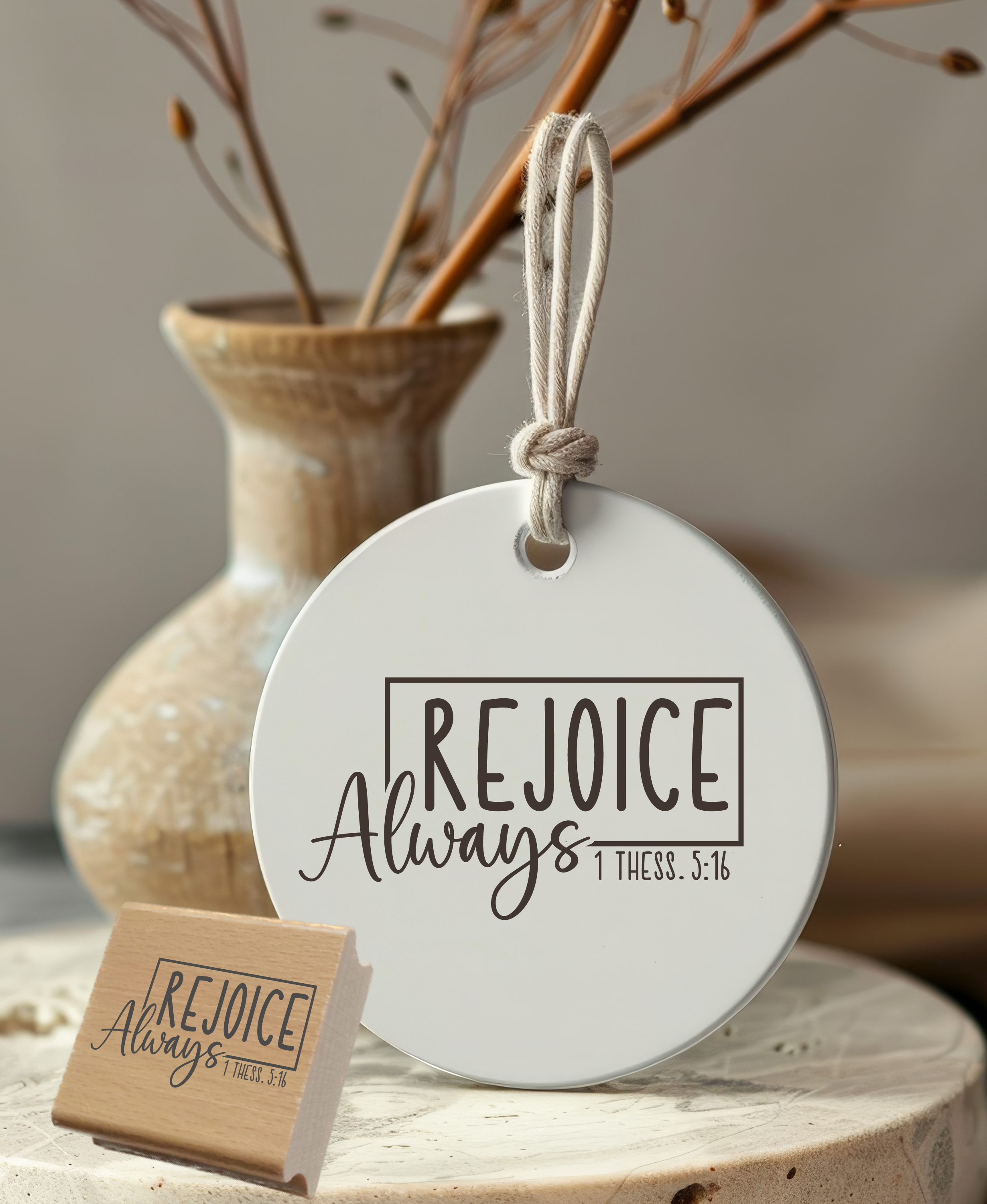 Stempel "Rejoice Always" 1 Thess. 5:16 | Bibelvers Motivstempel mit Rahmen | Holzstempel & Selbstfärber