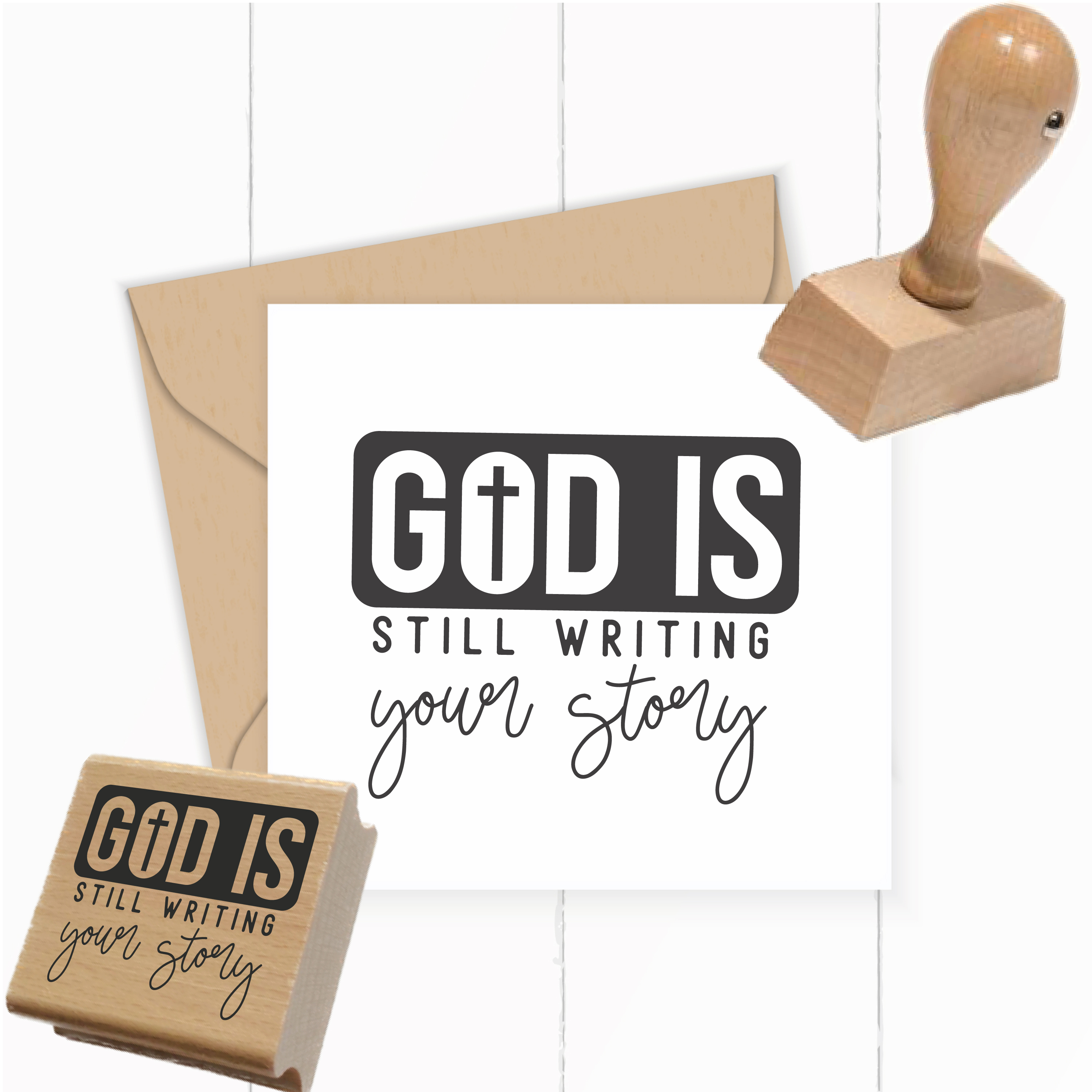Hochwertiger Stempel "God is still writing your story" | Holzstempel oder Selbstfärber