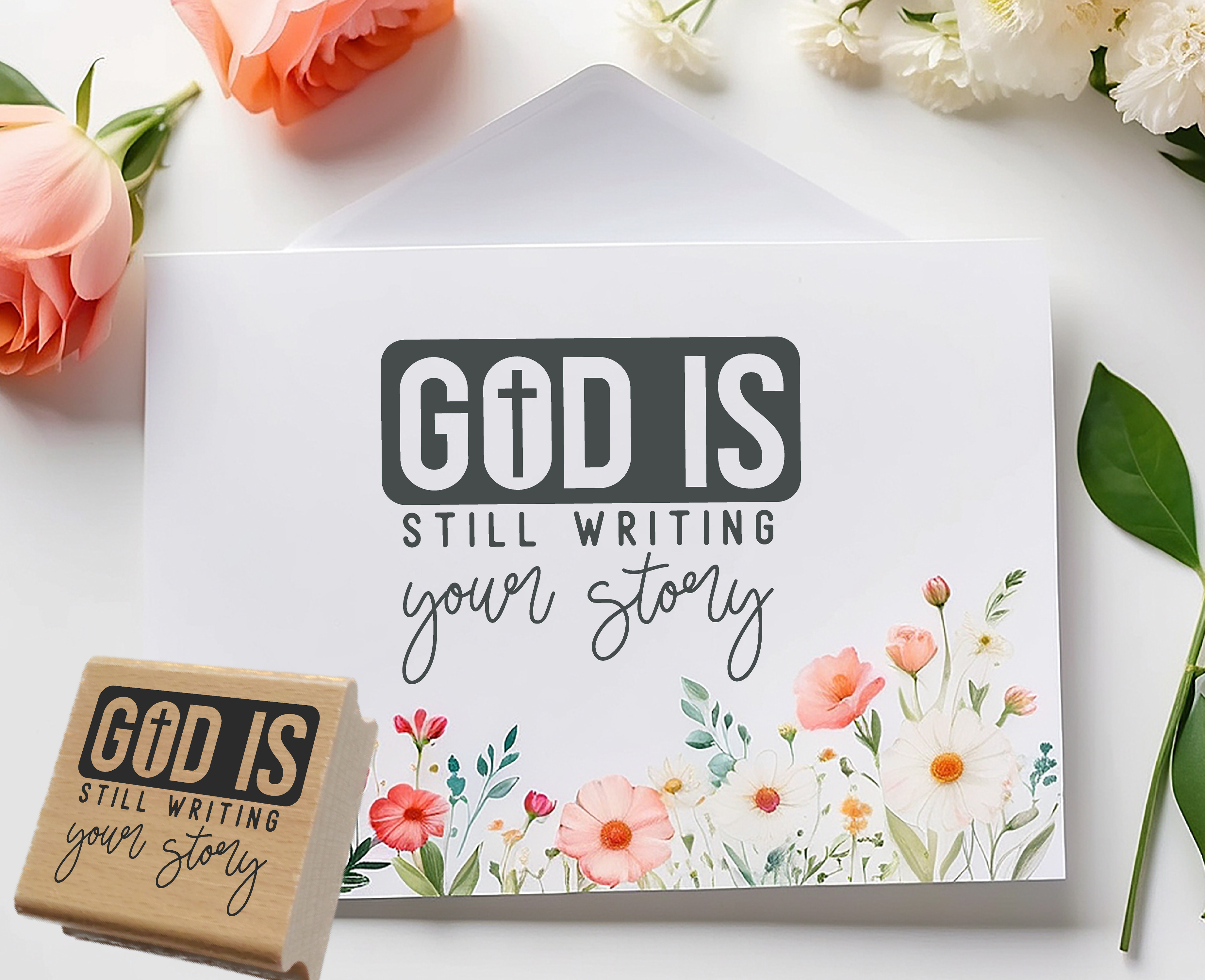 Hochwertiger Stempel "God is still writing your story" | Holzstempel oder Selbstfärber