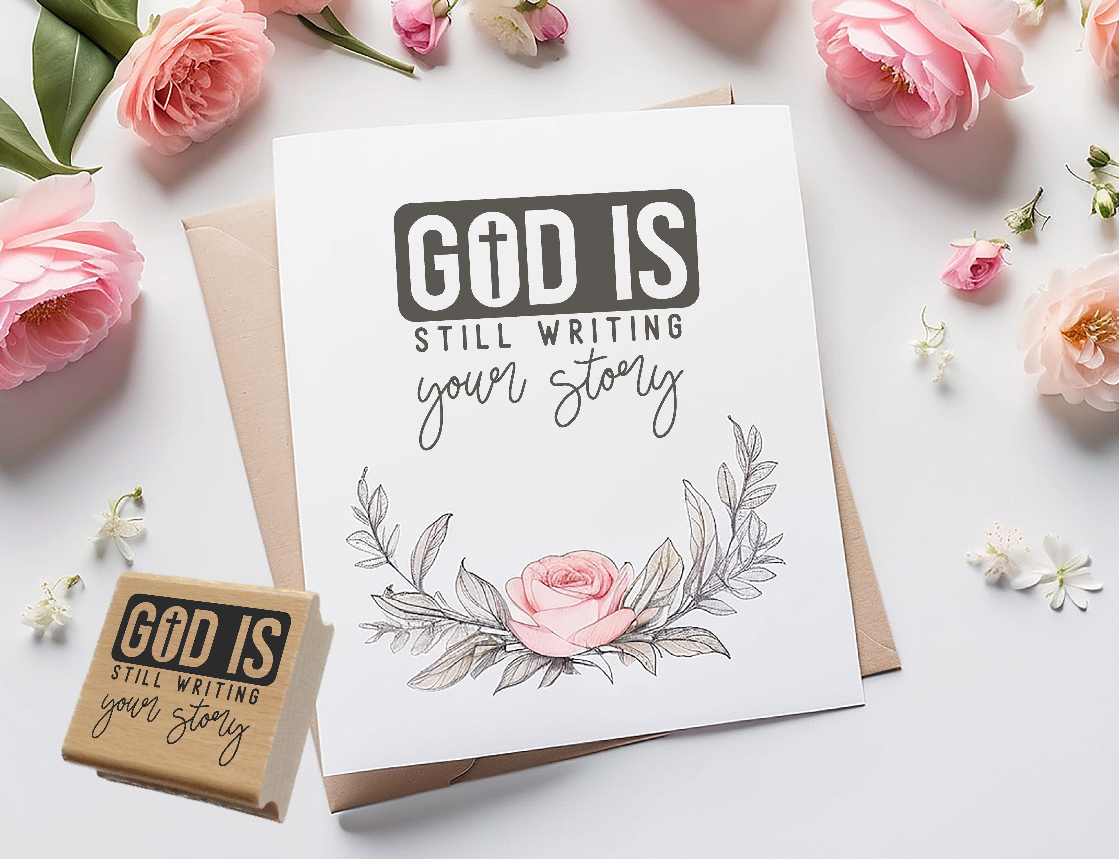 Hochwertiger Stempel "God is still writing your story" | Holzstempel oder Selbstfärber