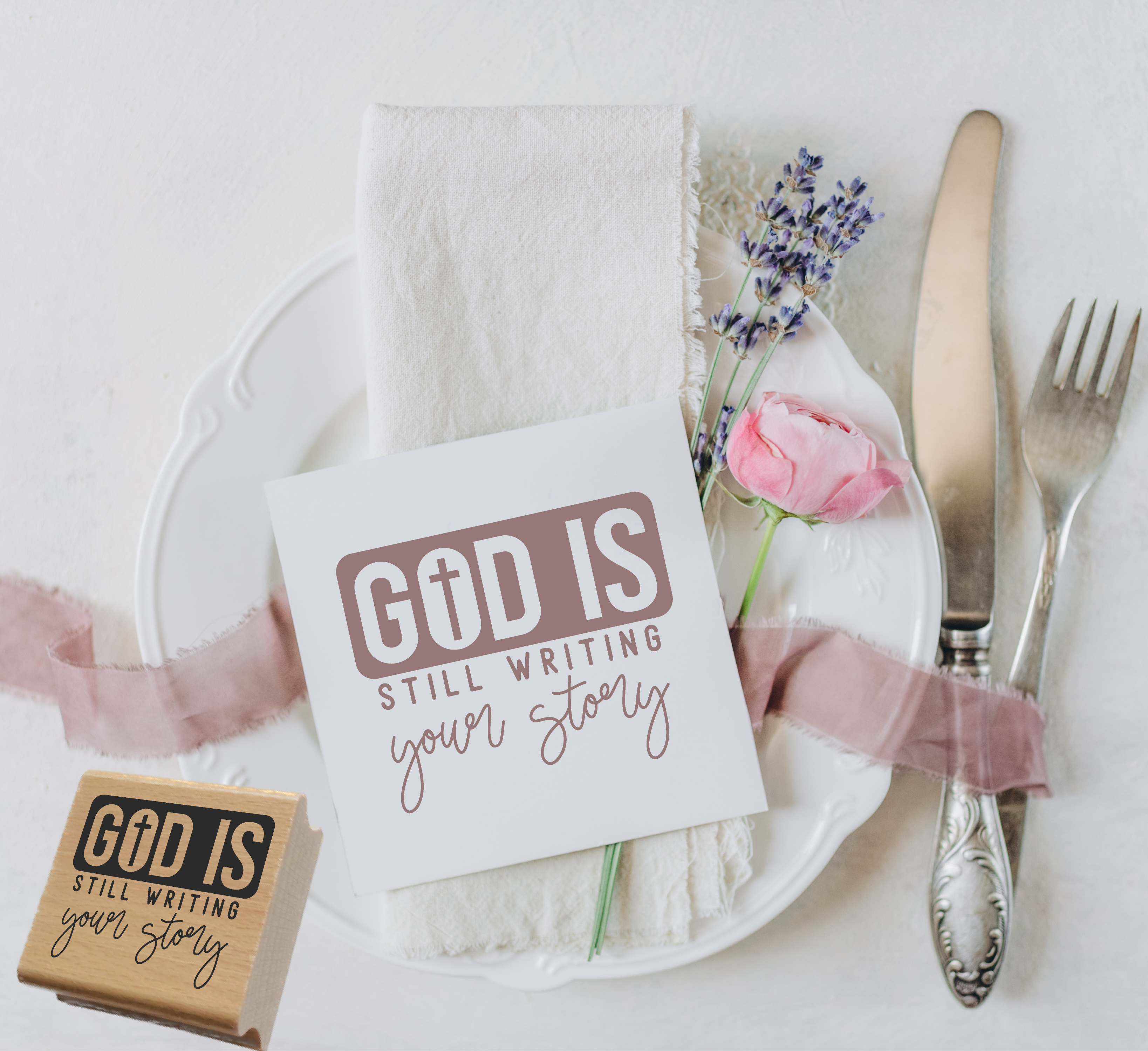 Hochwertiger Stempel "God is still writing your story" | Holzstempel oder Selbstfärber