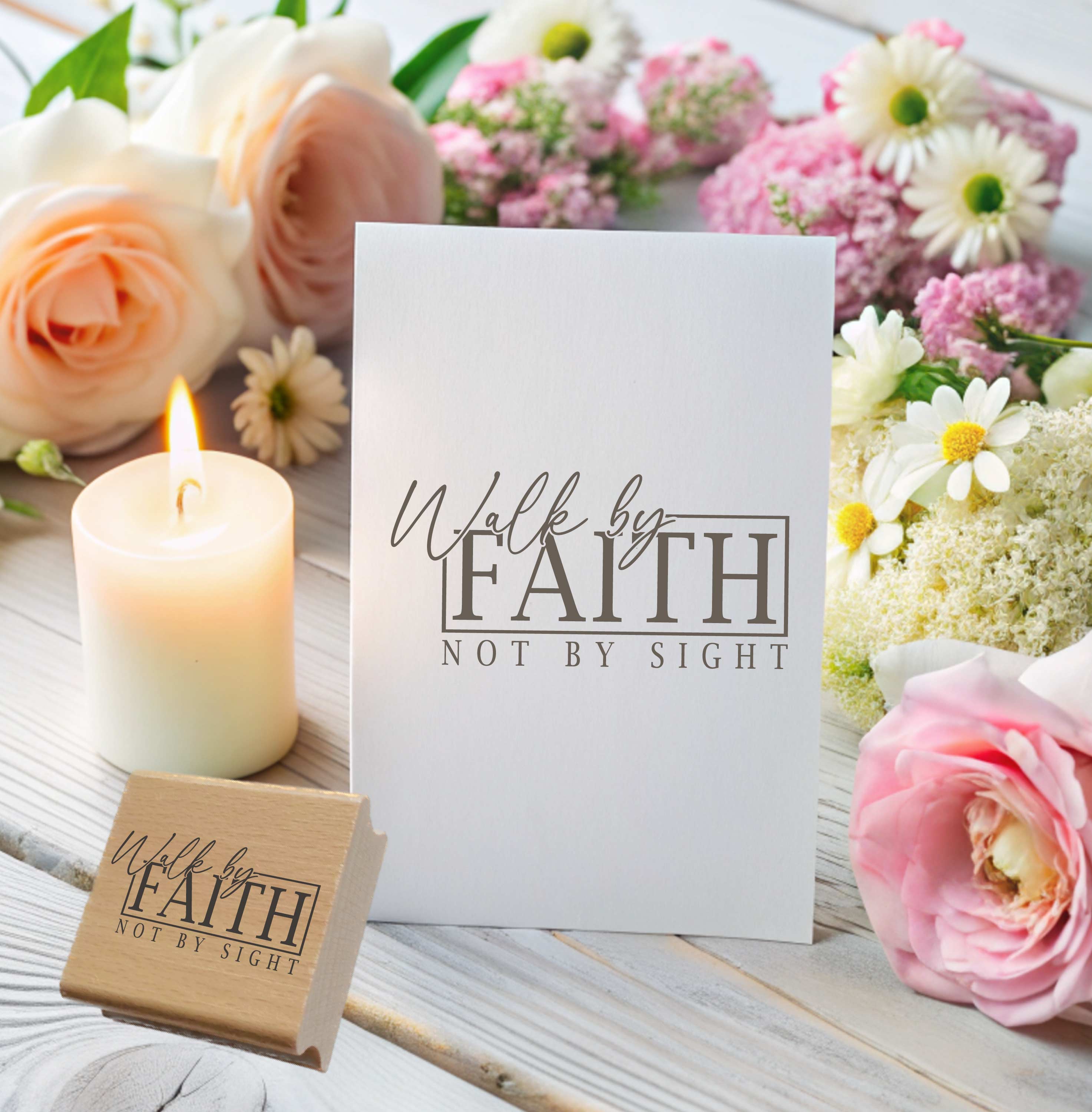 Stempel "Walk by FAITH not by sight" | Christliches Motiv für Karten & Journaling | Holzstempel oder Selbstfärber
