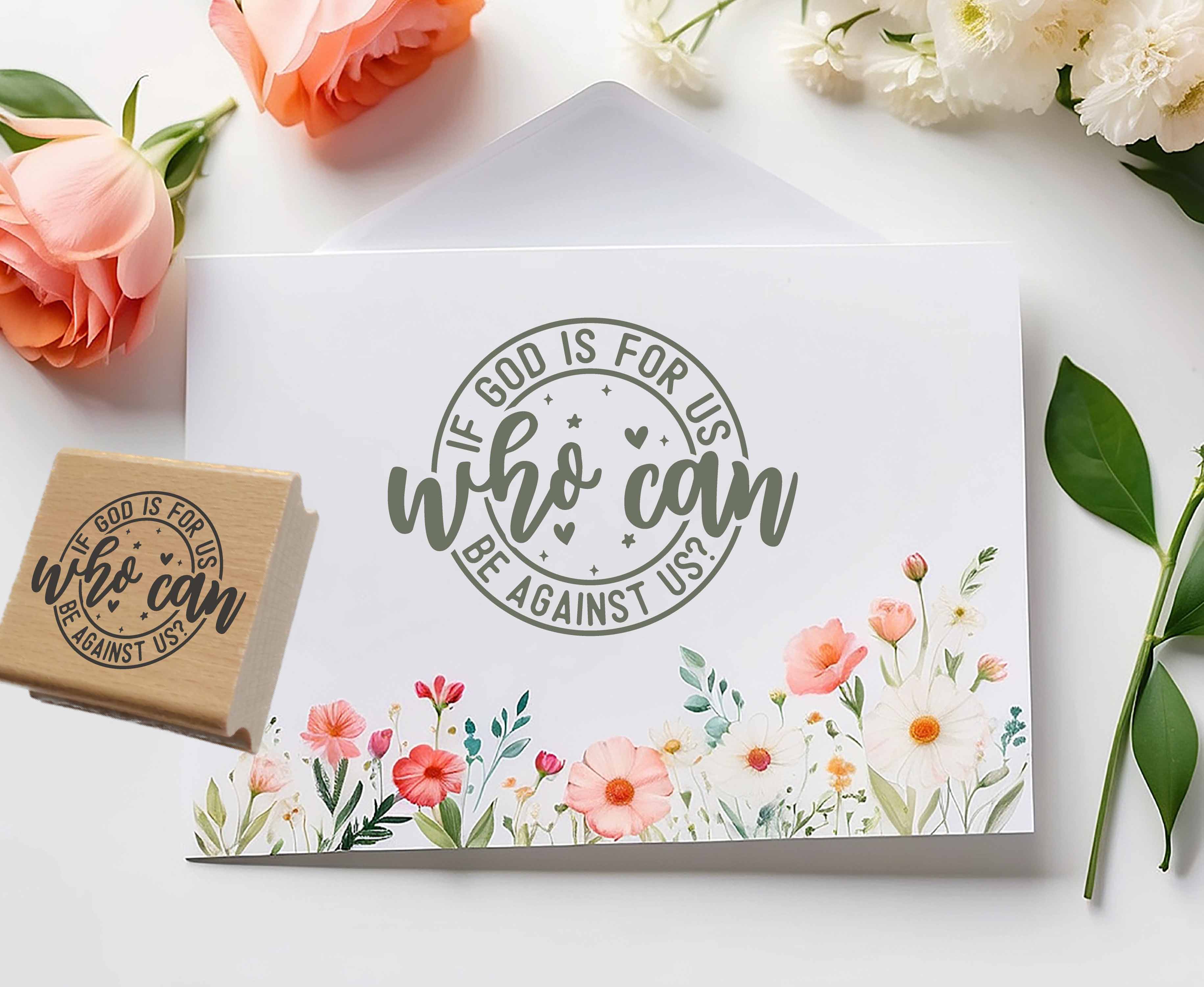 Stempel "If God is for us, who can be against us?" | Rundes Design mit Herz & Sternen