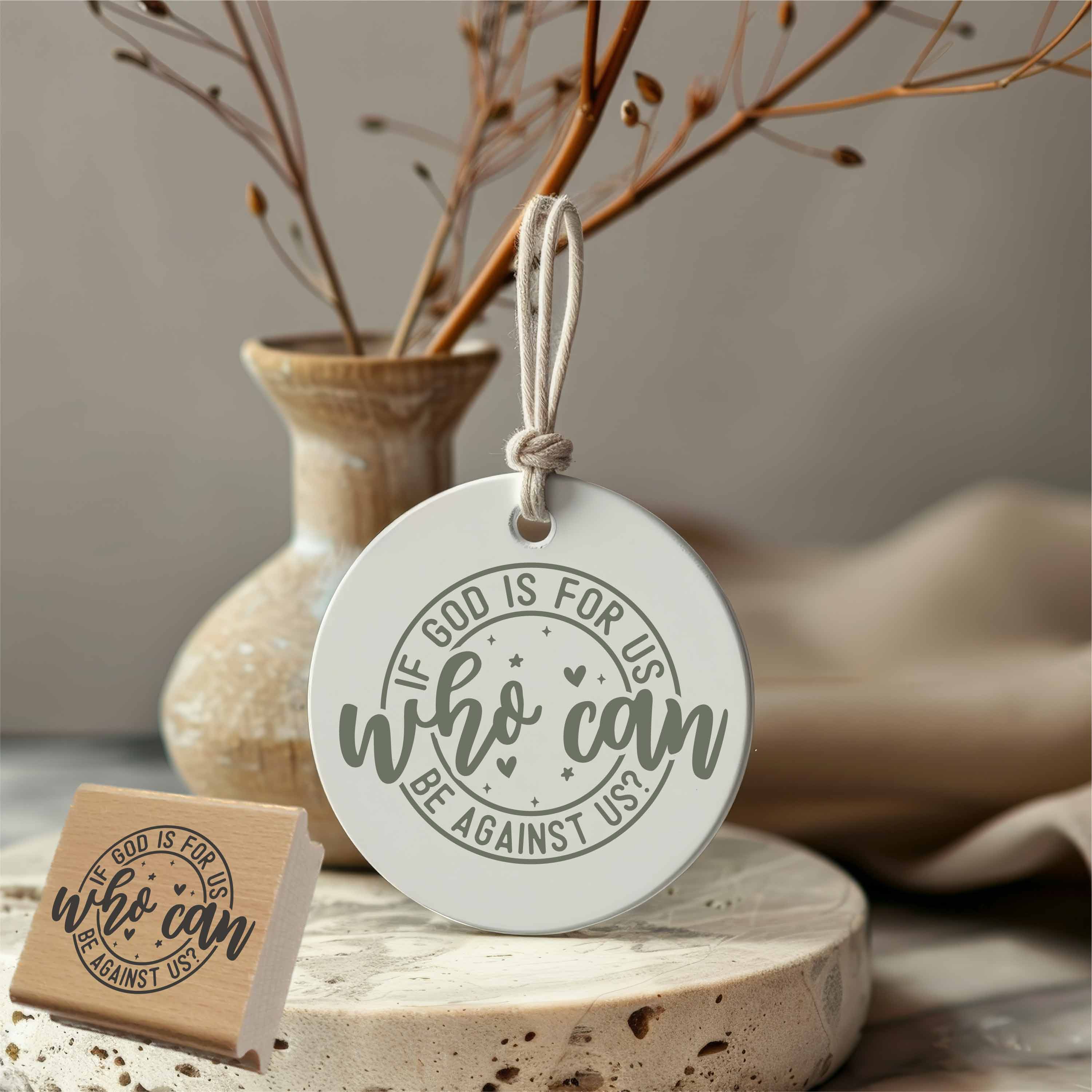 Stempel "If God is for us, who can be against us?" | Rundes Design mit Herz & Sternen