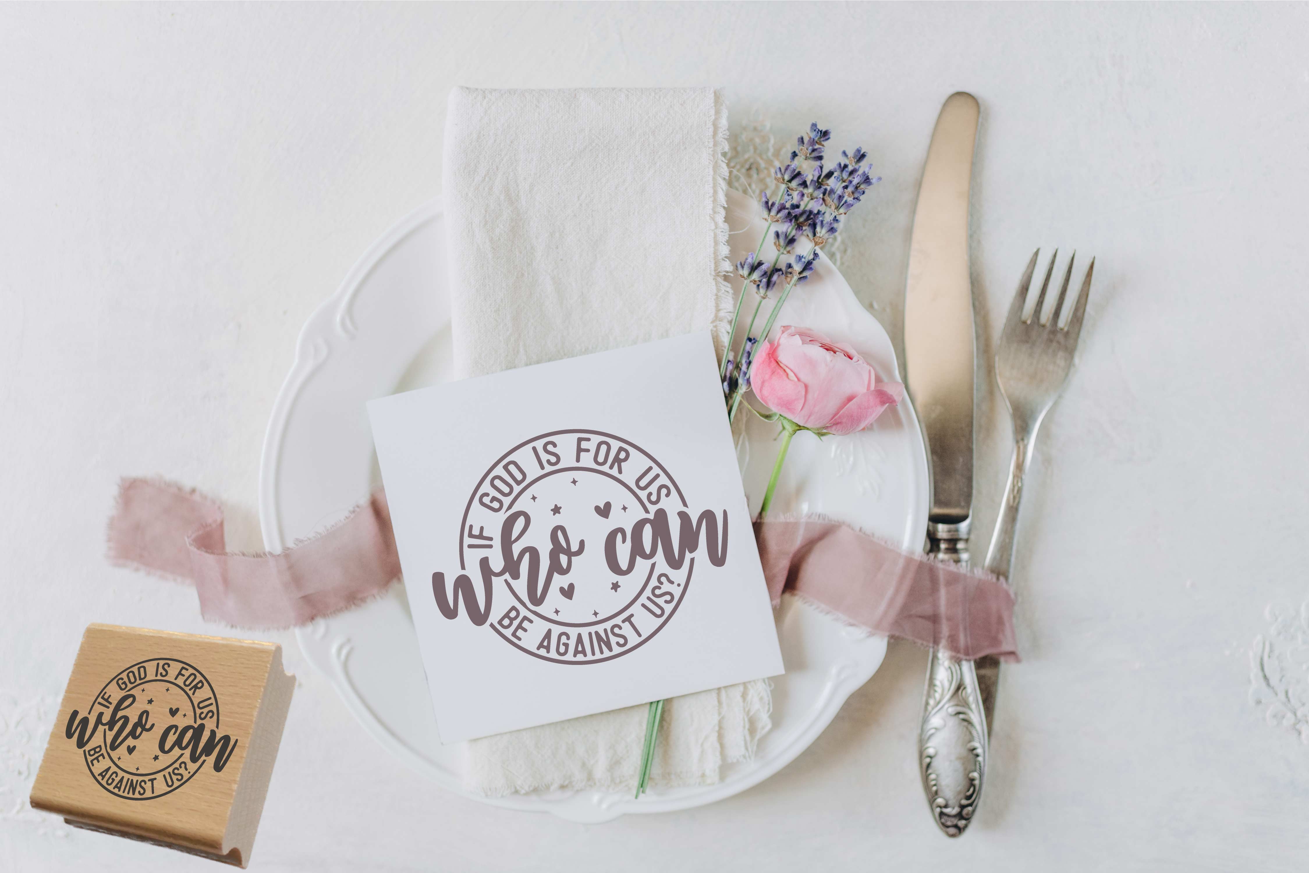 Stempel "If God is for us, who can be against us?" | Rundes Design mit Herz & Sternen