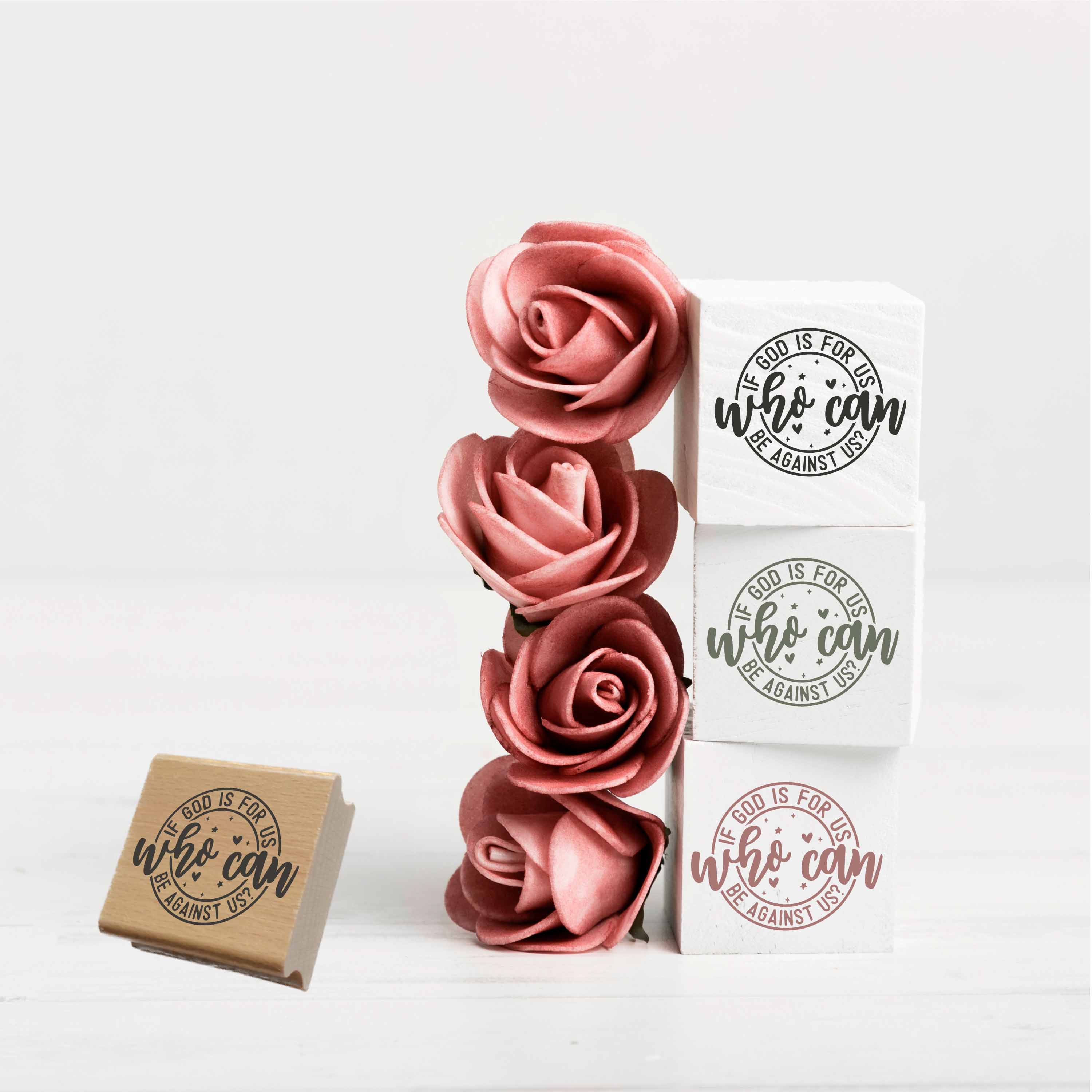Stempel "If God is for us, who can be against us?" | Rundes Design mit Herz & Sternen