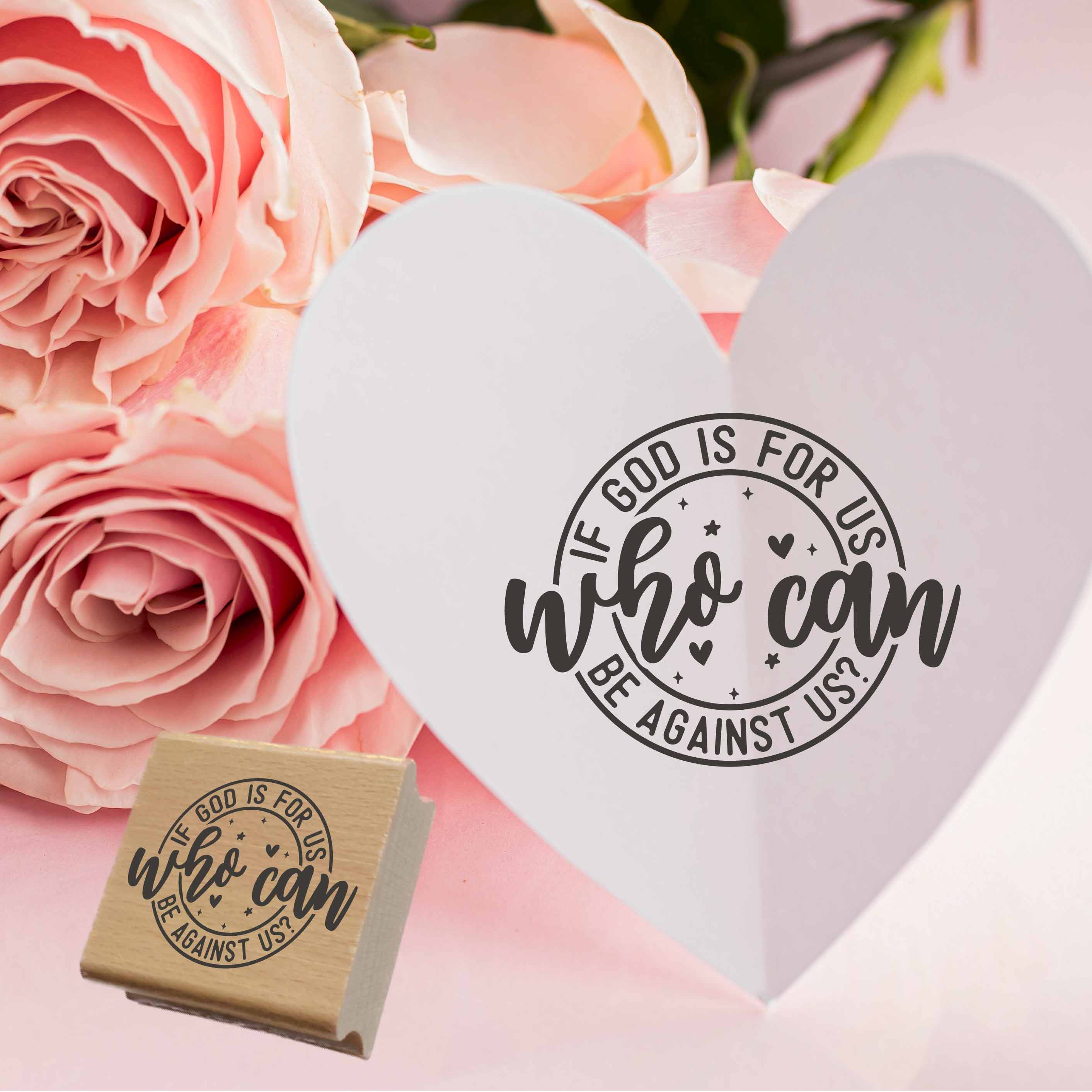 Stempel "If God is for us, who can be against us?" | Rundes Design mit Herz & Sternen