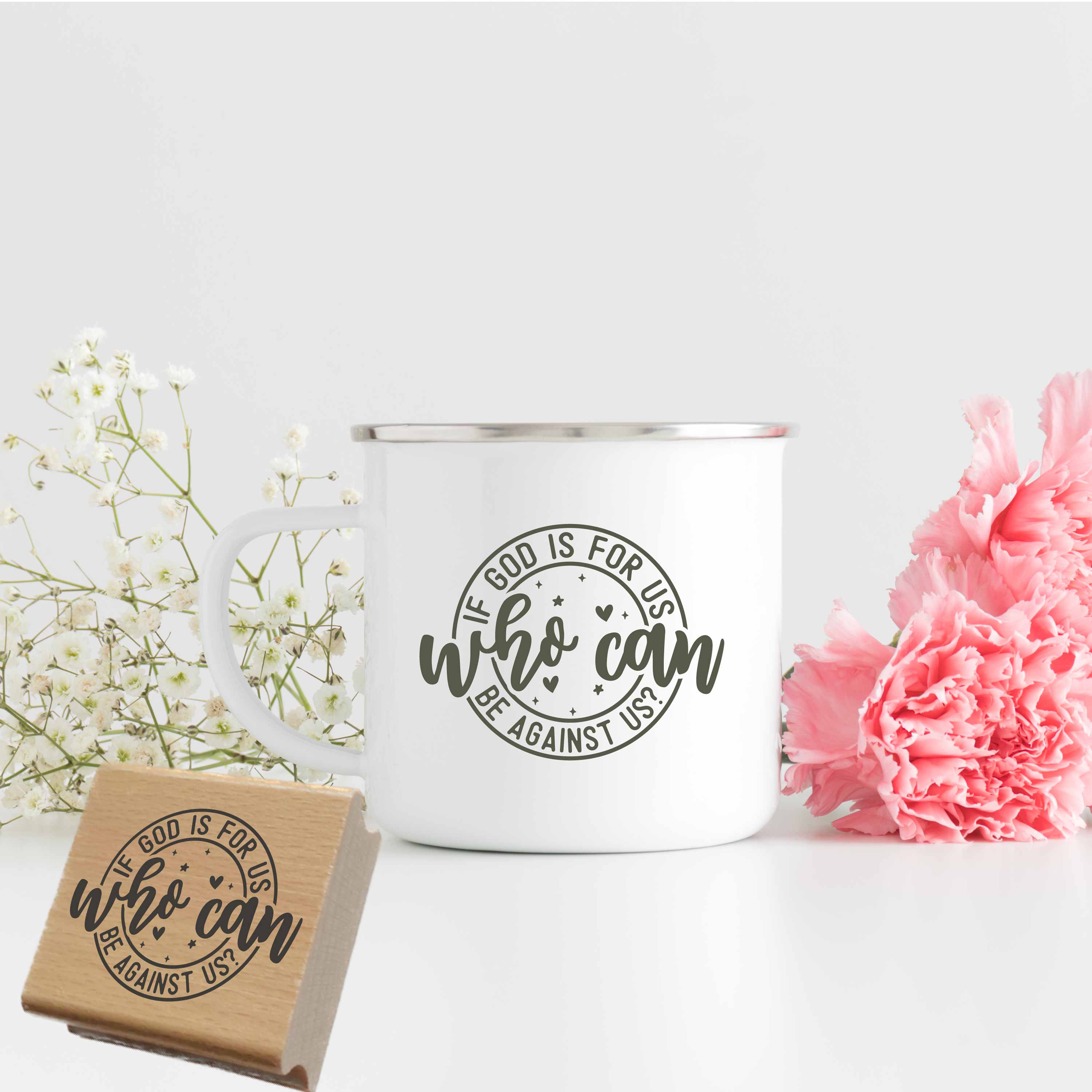 Stempel "If God is for us, who can be against us?" | Rundes Design mit Herz & Sternen