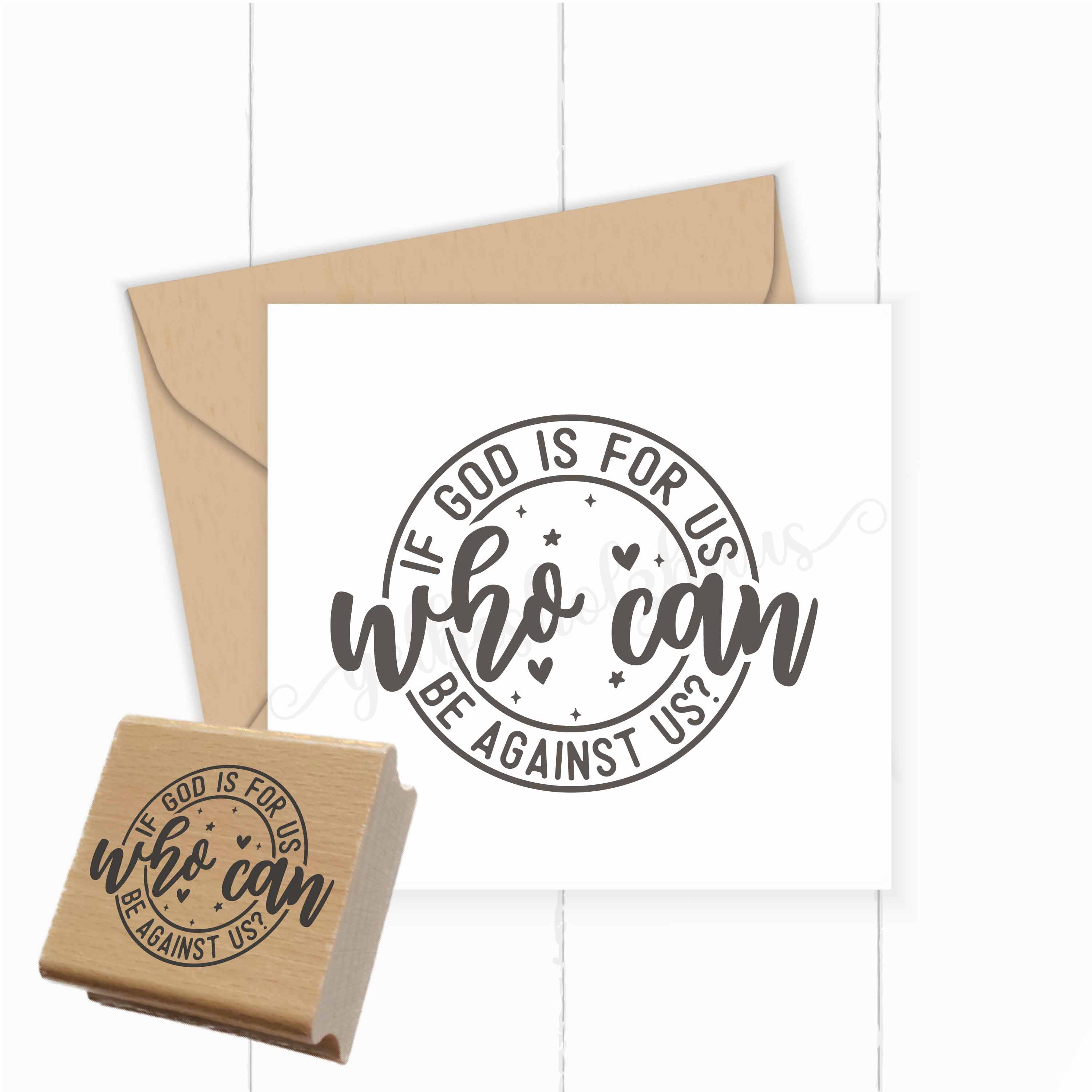 Stempel "If God is for us, who can be against us?" | Rundes Design mit Herz & Sternen - ST0658