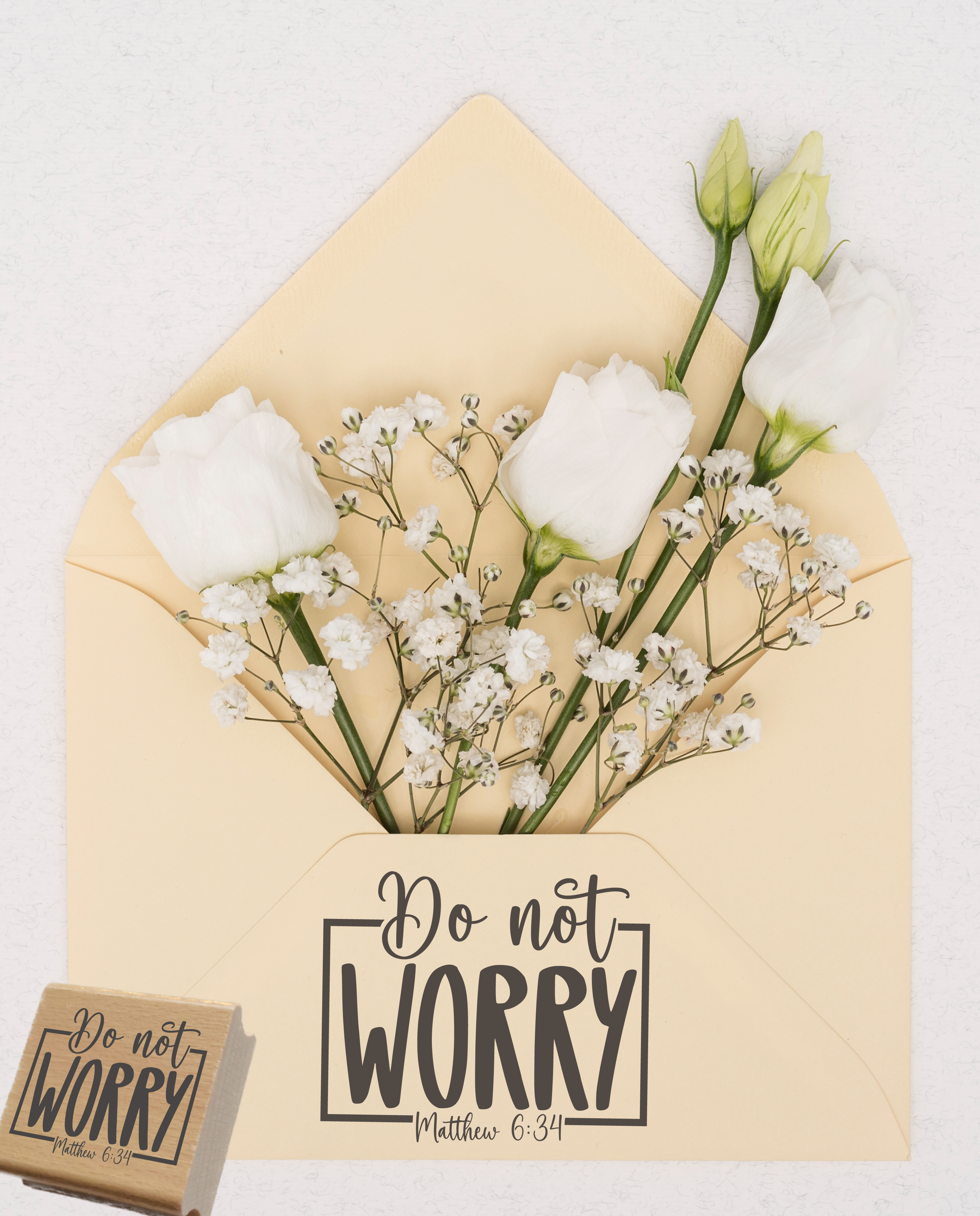 Stempel "Do not WORRY" Matthäus 6:34 | Christlicher Motivstempel für Gelassenheit