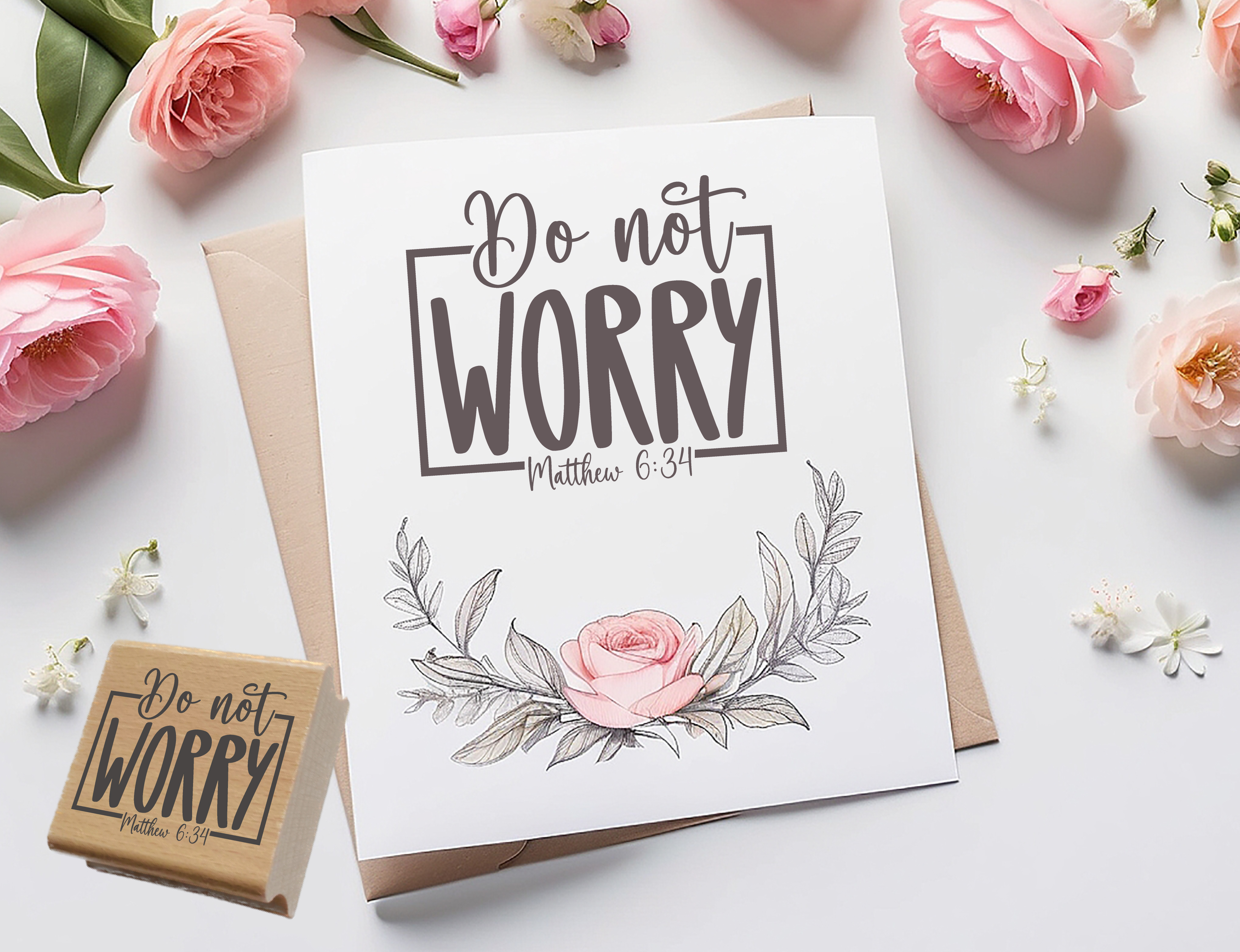 Stempel "Do not WORRY" Matthäus 6:34 | Christlicher Motivstempel für Gelassenheit