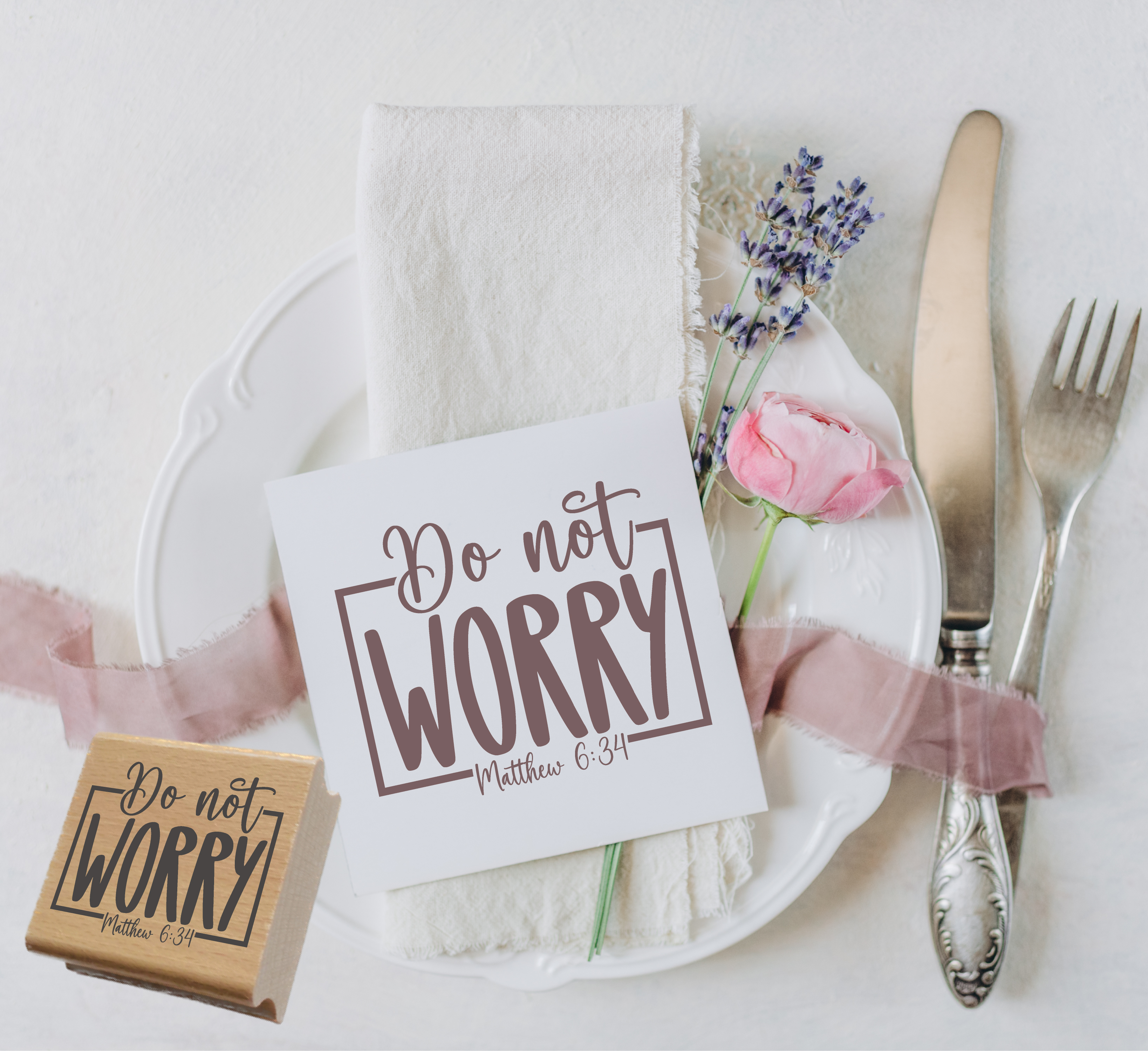 Stempel "Do not WORRY" Matthäus 6:34 | Christlicher Motivstempel für Gelassenheit