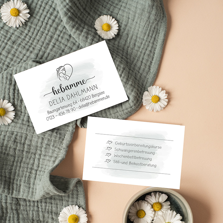 Visitenkarten passend zum Stempel-Design "Delia" | beidseitig bedruckt