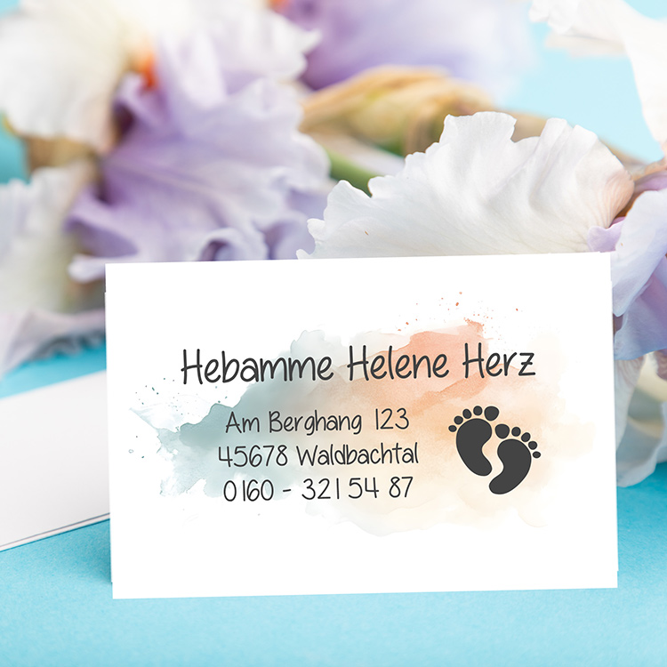 Visitenkarten im Stempel-Look "Füßchen" | Beidseitig bedruckt auf 350g Papier matt