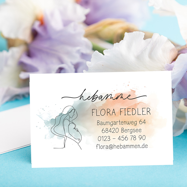Visitenkarten für Hebammen & Doulas | Passend zum Stempel-Design "Flora" 350g matt